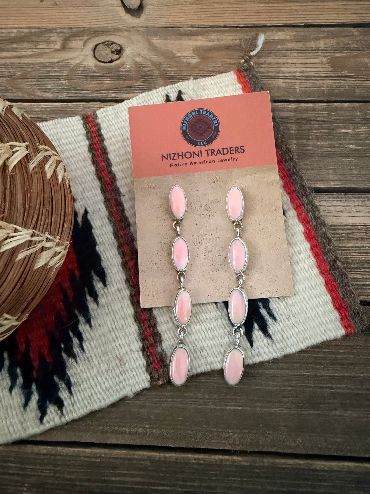 Handcrafted Queen Pink Conch & Sterling Silver Dangle Earrings
