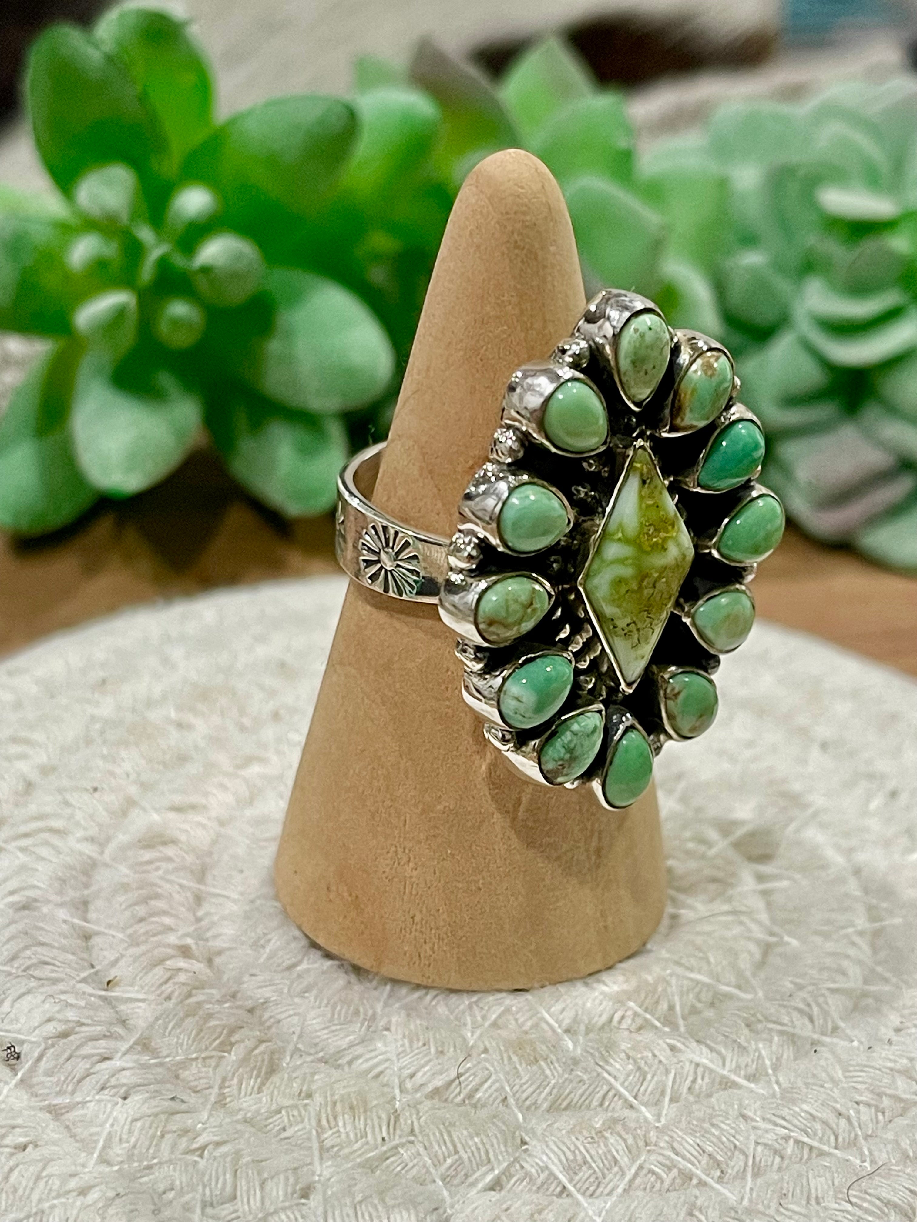 Beautiful Handmade Palomino Variscite, Turquoise And Sterling Silver Adjustable Ring