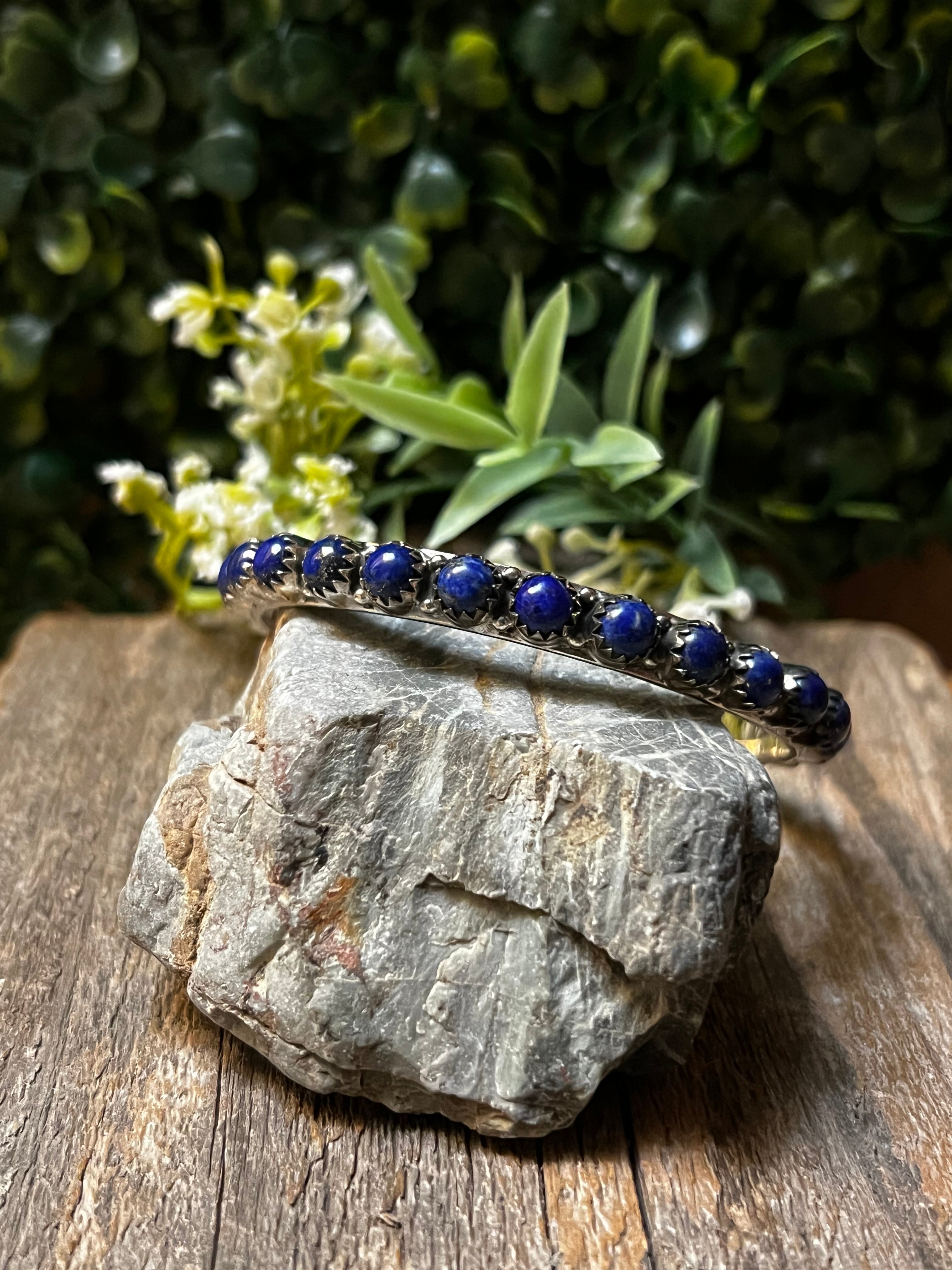 Handmade Lapis & Sterling Silver Custom Bangles 7 1/2”