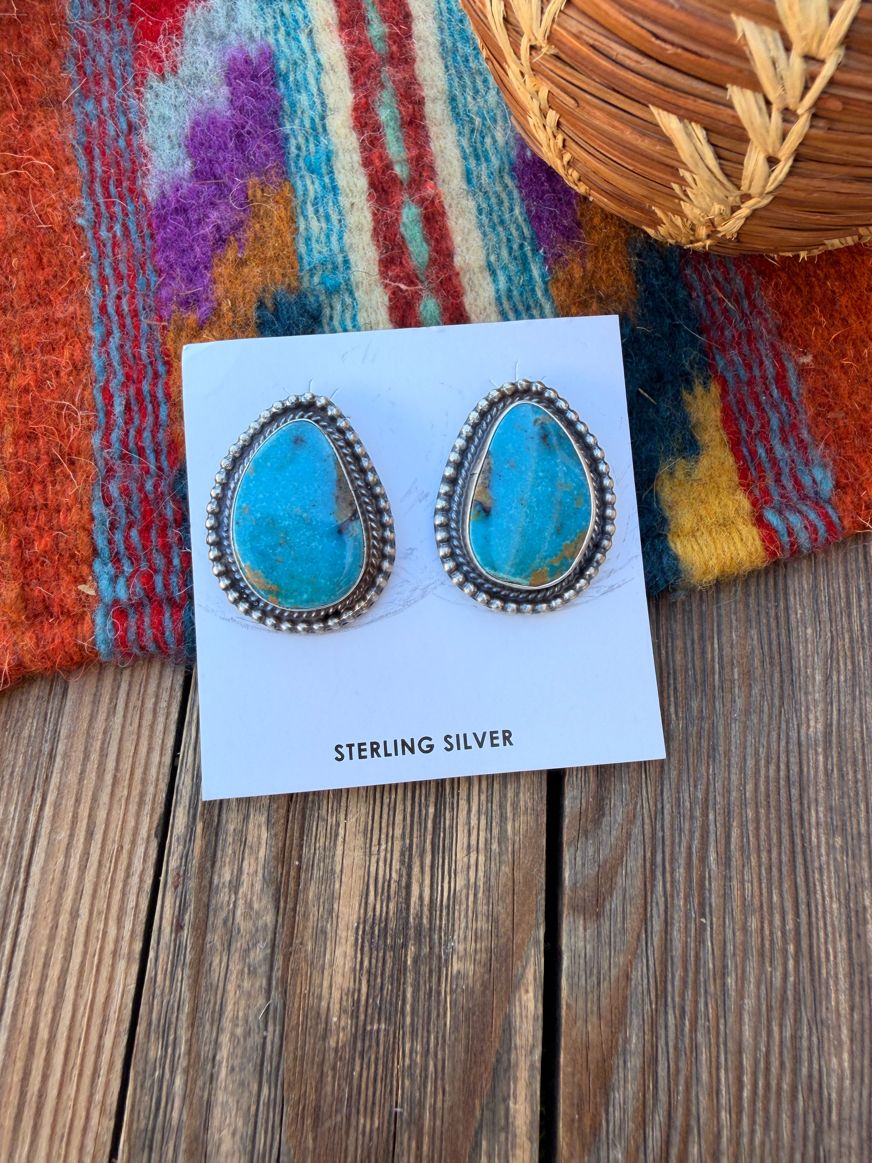 Handcrafted Turquoise & Sterling Silver Post Earrings