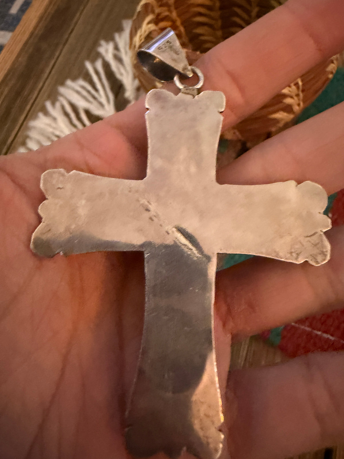 Old Pawn Handcrafted Turquoise and Sterling Silver Cross Pendant