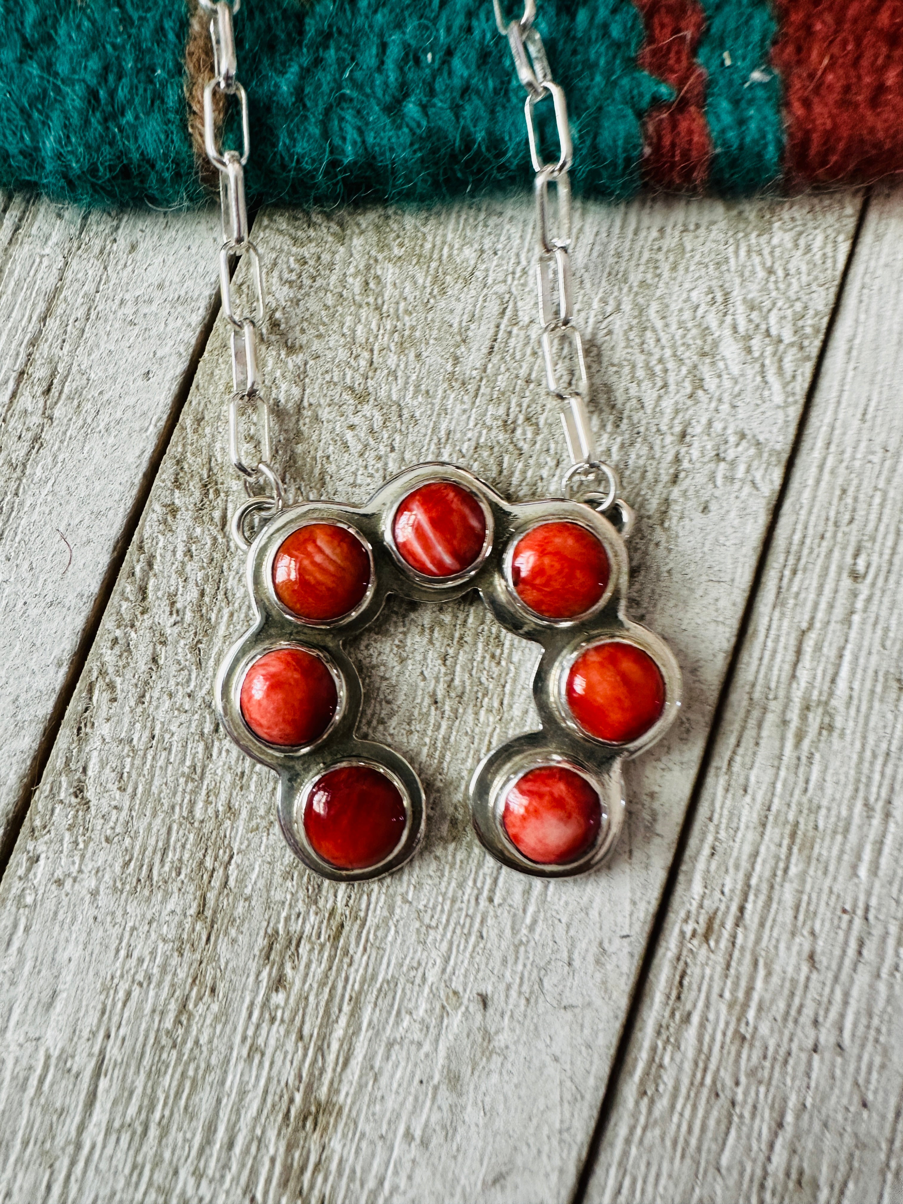 Handcrafted Sterling Silver & Orange Spiny Naja Necklace