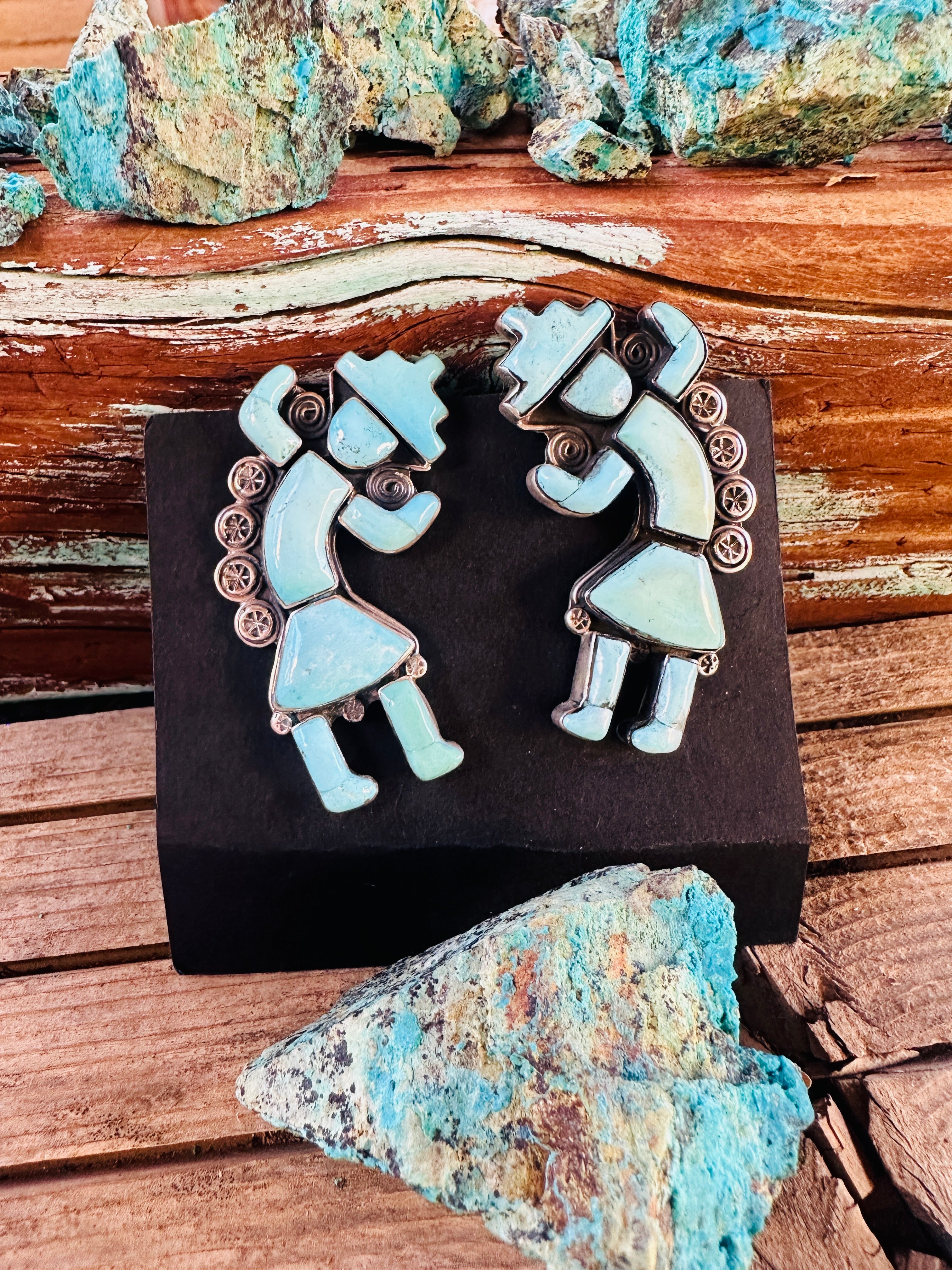 Handcrafted Turquoise & Sterling Silver Kokopelli Clip On Earrings by Federico Jimenez