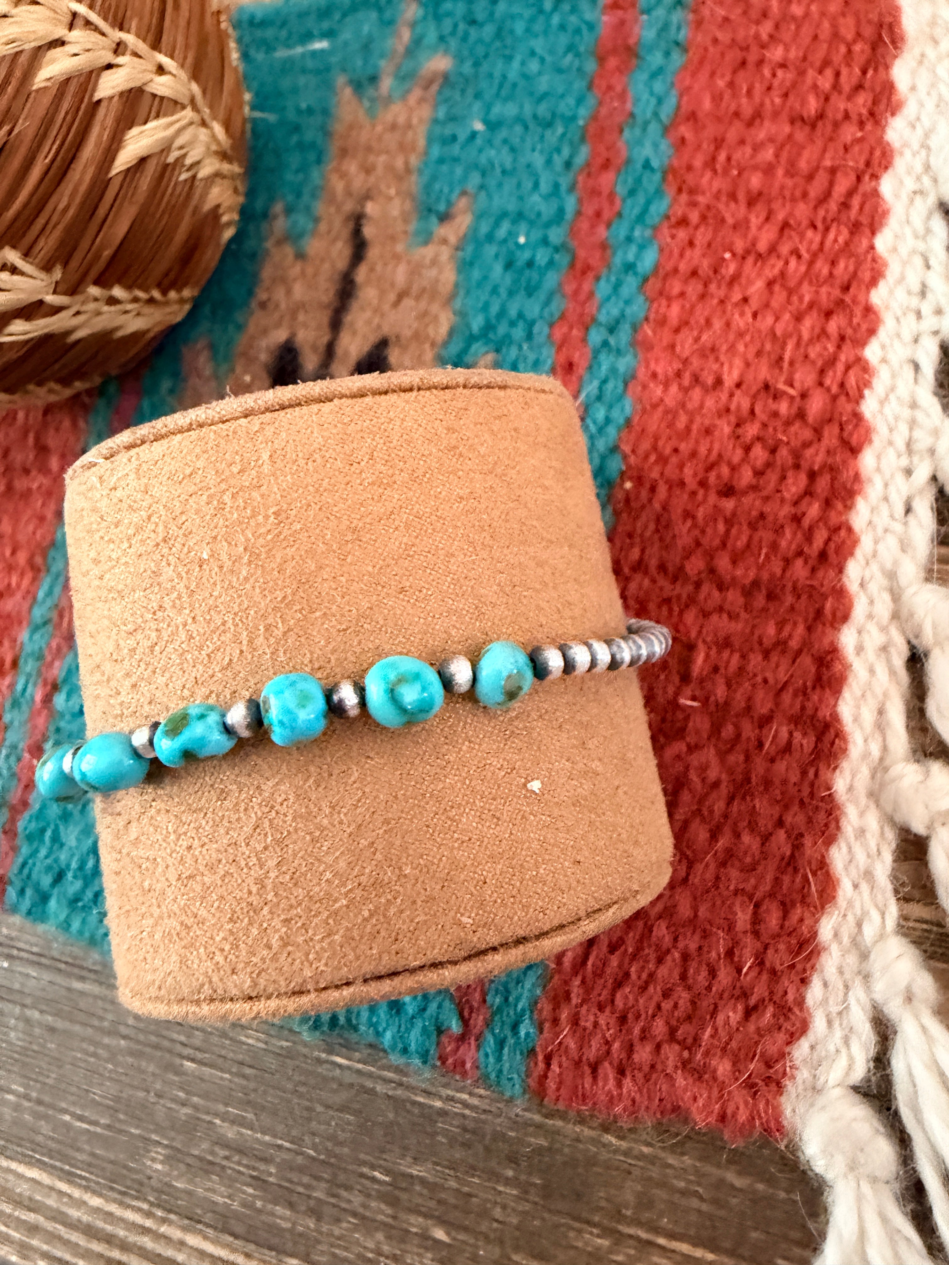 Handcrafted Sonoran Gold Turquoise & Sterling Silver Pearl Beaded Bracele