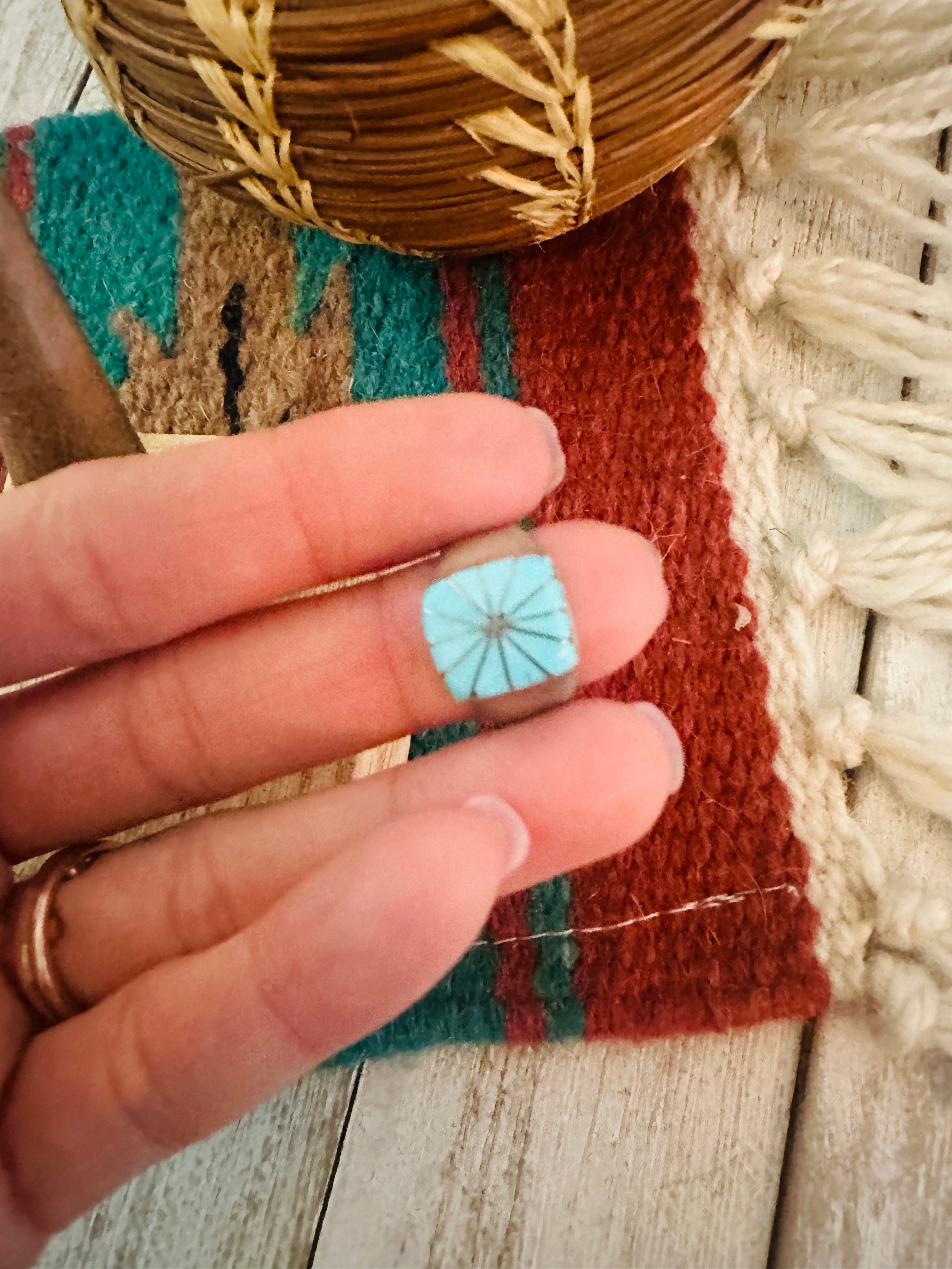 Navajo Sterling Silver & Turquoise Inlay Band Ring Size 5