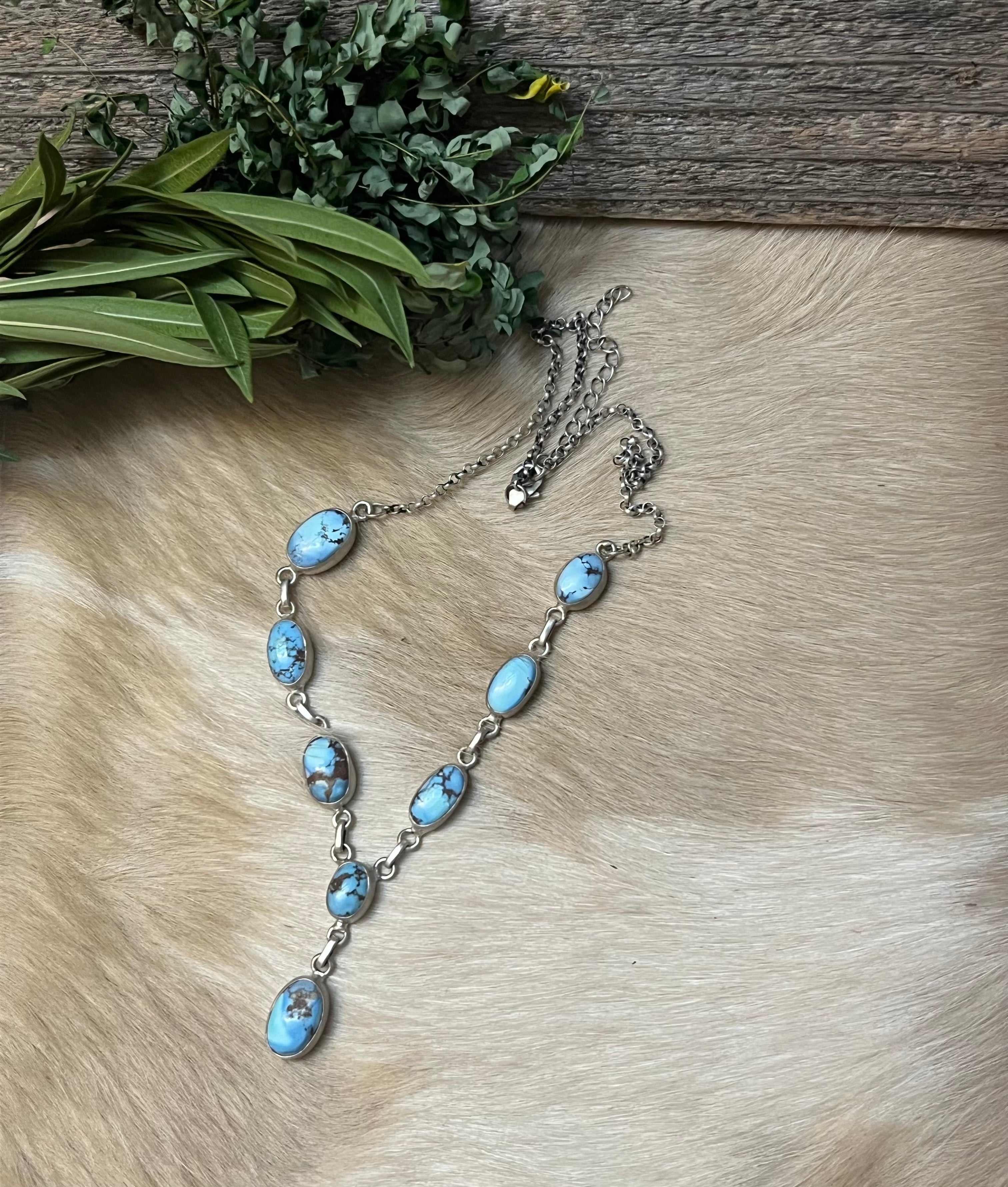 Handmade Golden Hills Turquoise & Sterling Silver Drop Necklace