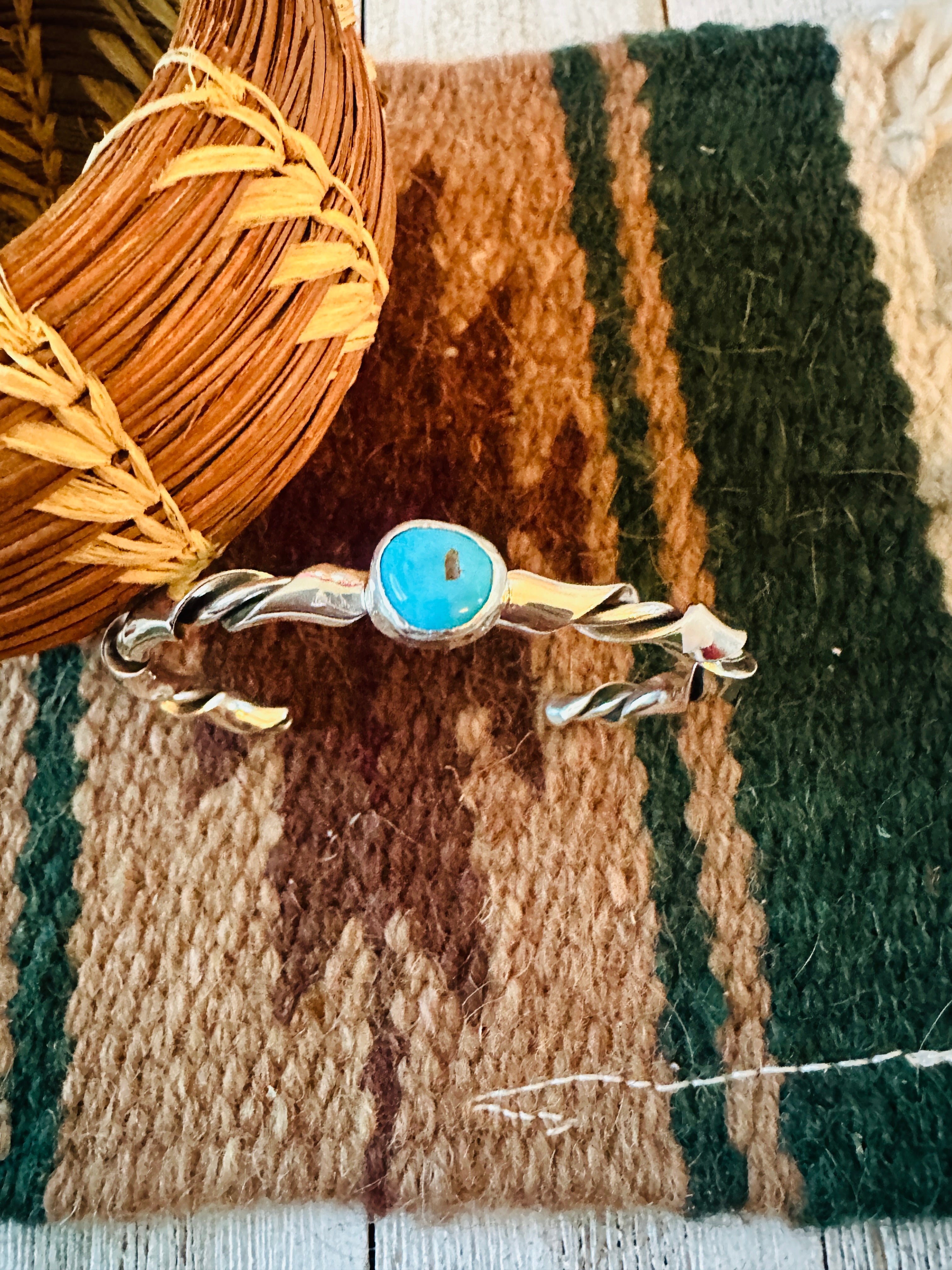 Navajo Turquoise & Twisted Sterling Silver Cuff Bracelet