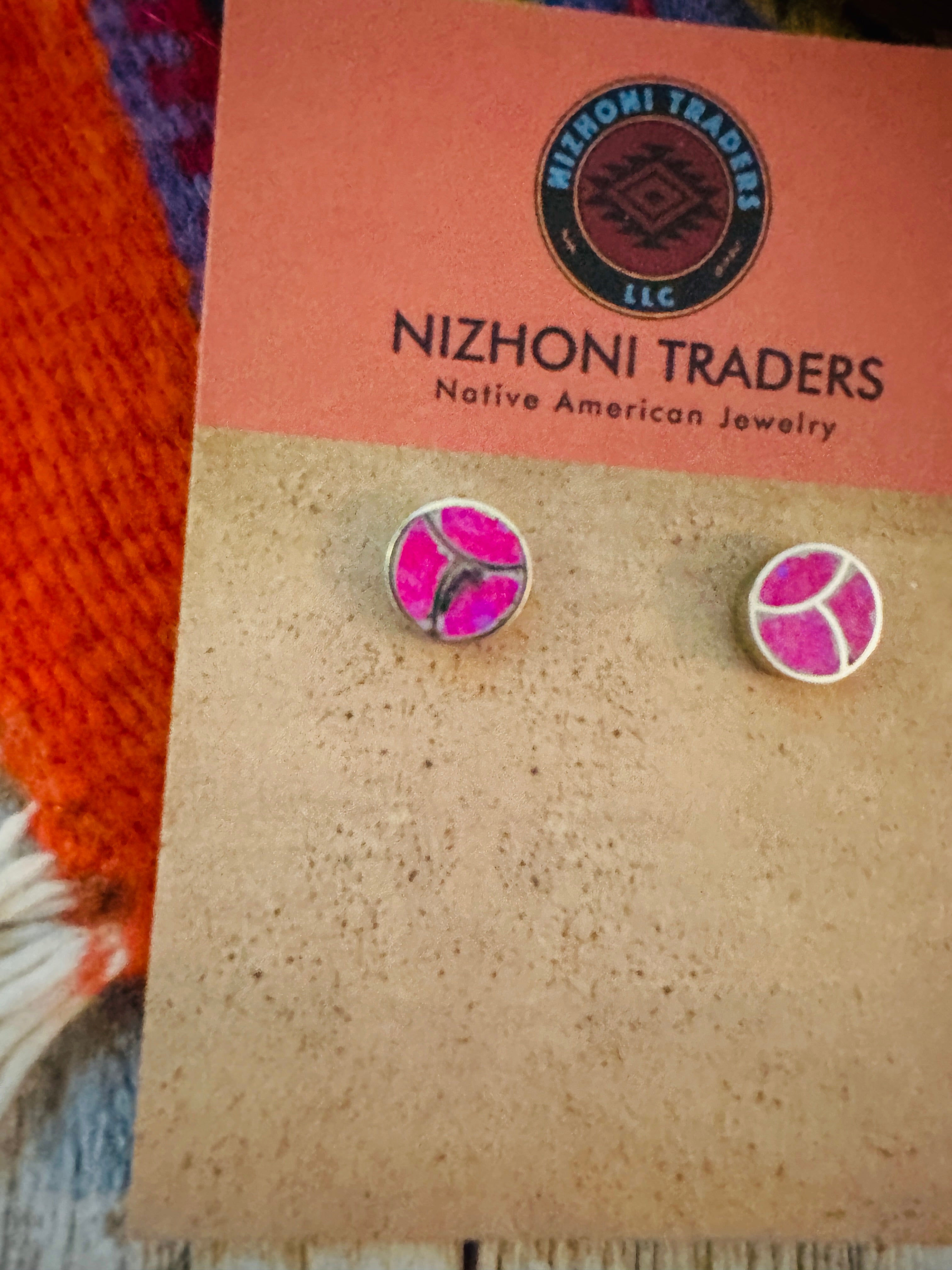 Zuni Pink Opal & Sterling Silver Inlay Stud Earrings