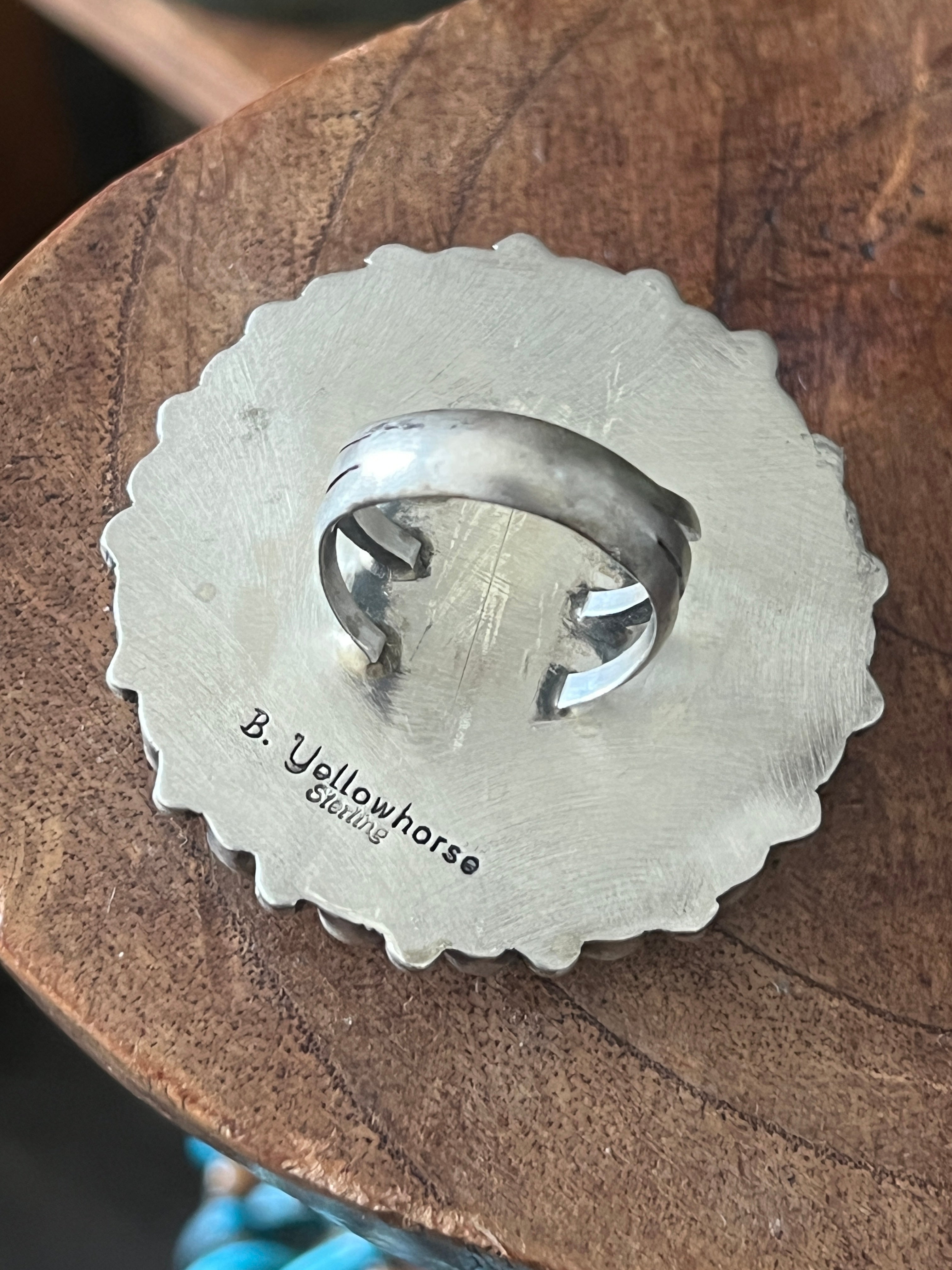 Handcrafted Sterling Silver Around The World Kingman Cluster Ring by Blaine Yellowhorse, Size 7.5