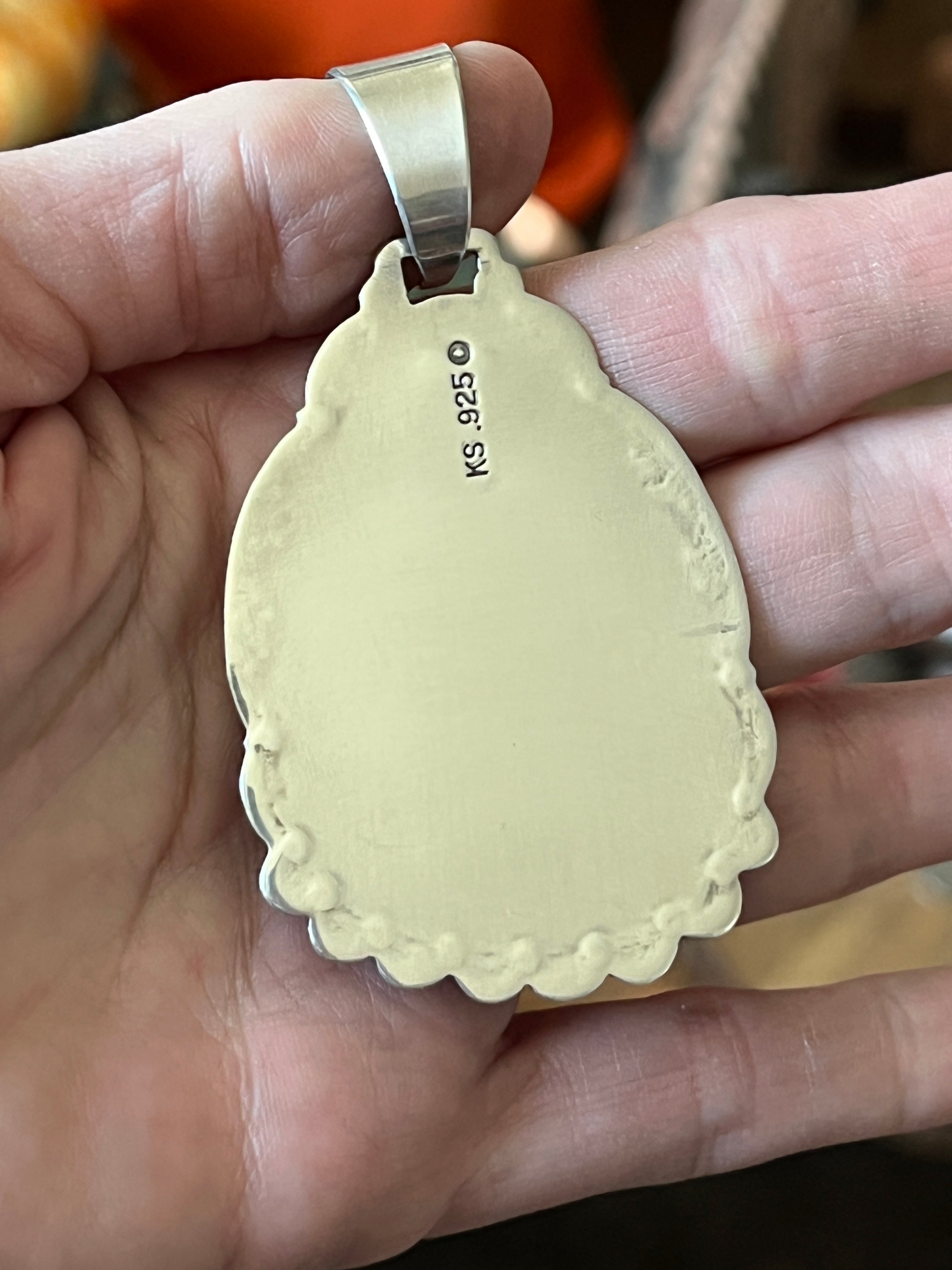 Hand Stamped Sterling Silver & Royston Turquoise Pendant by Kimari Somers