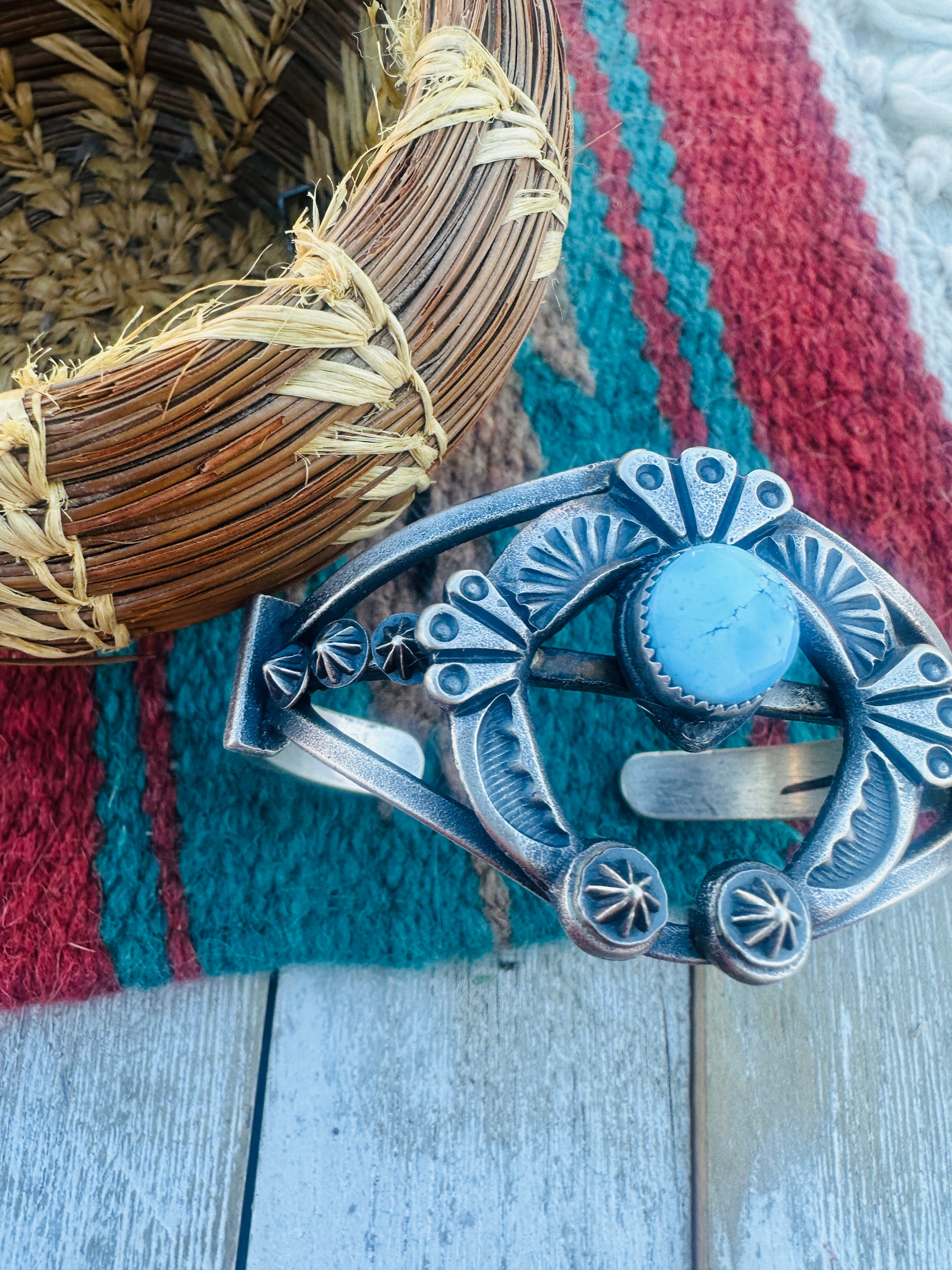 Handcrafted Golden Hills Turquoise & Sterling Silver Naja Cuff Bracelet by Kevin Billah