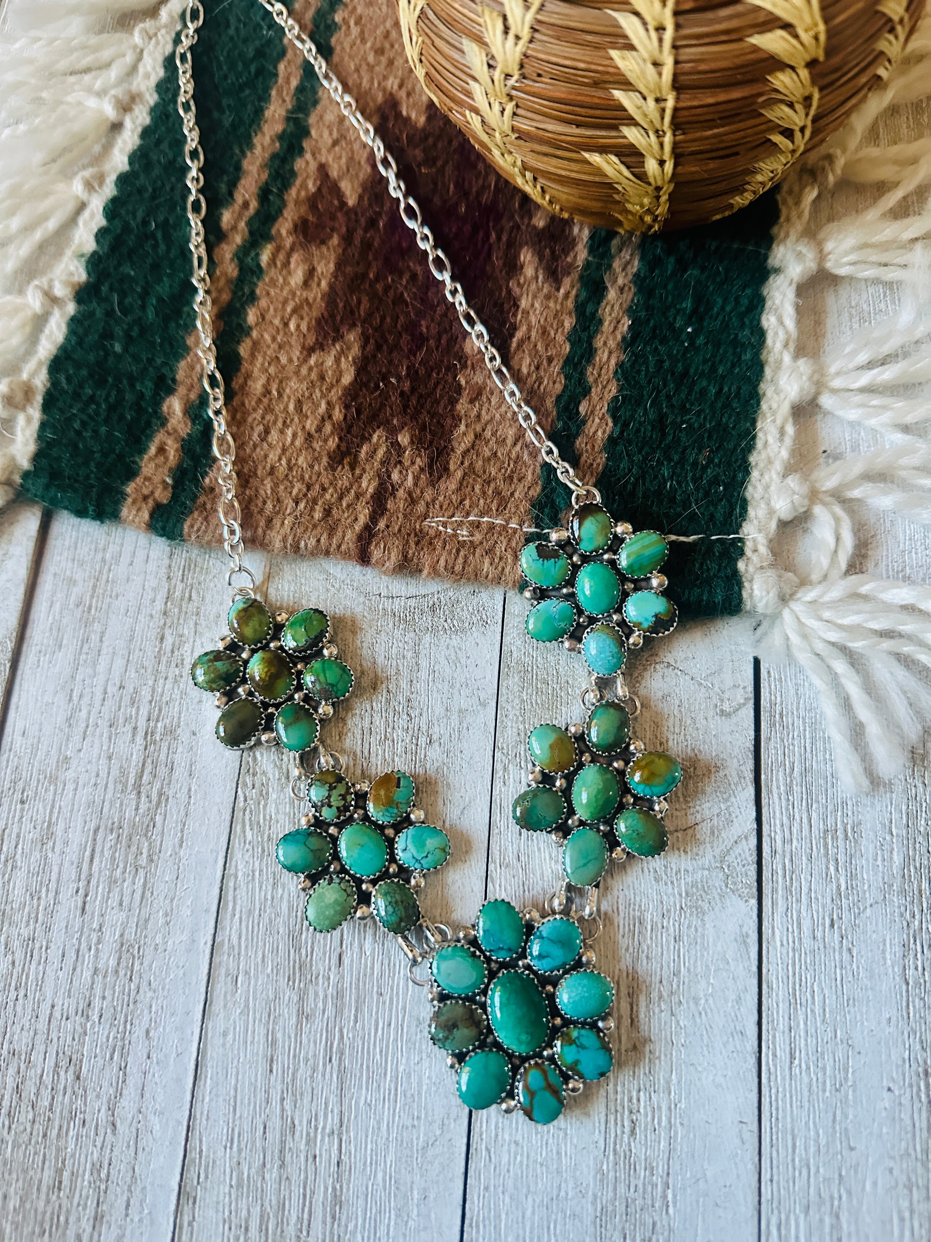 Navajo Turquoise & Sterling Silver Cluster Necklace