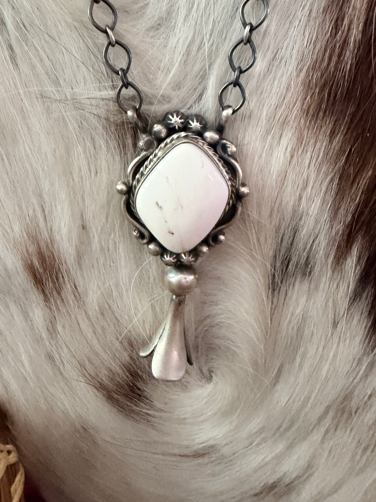 Handcrafted White Buffalo & Sterling Silver Blossom Necklace by Sheila Becenti