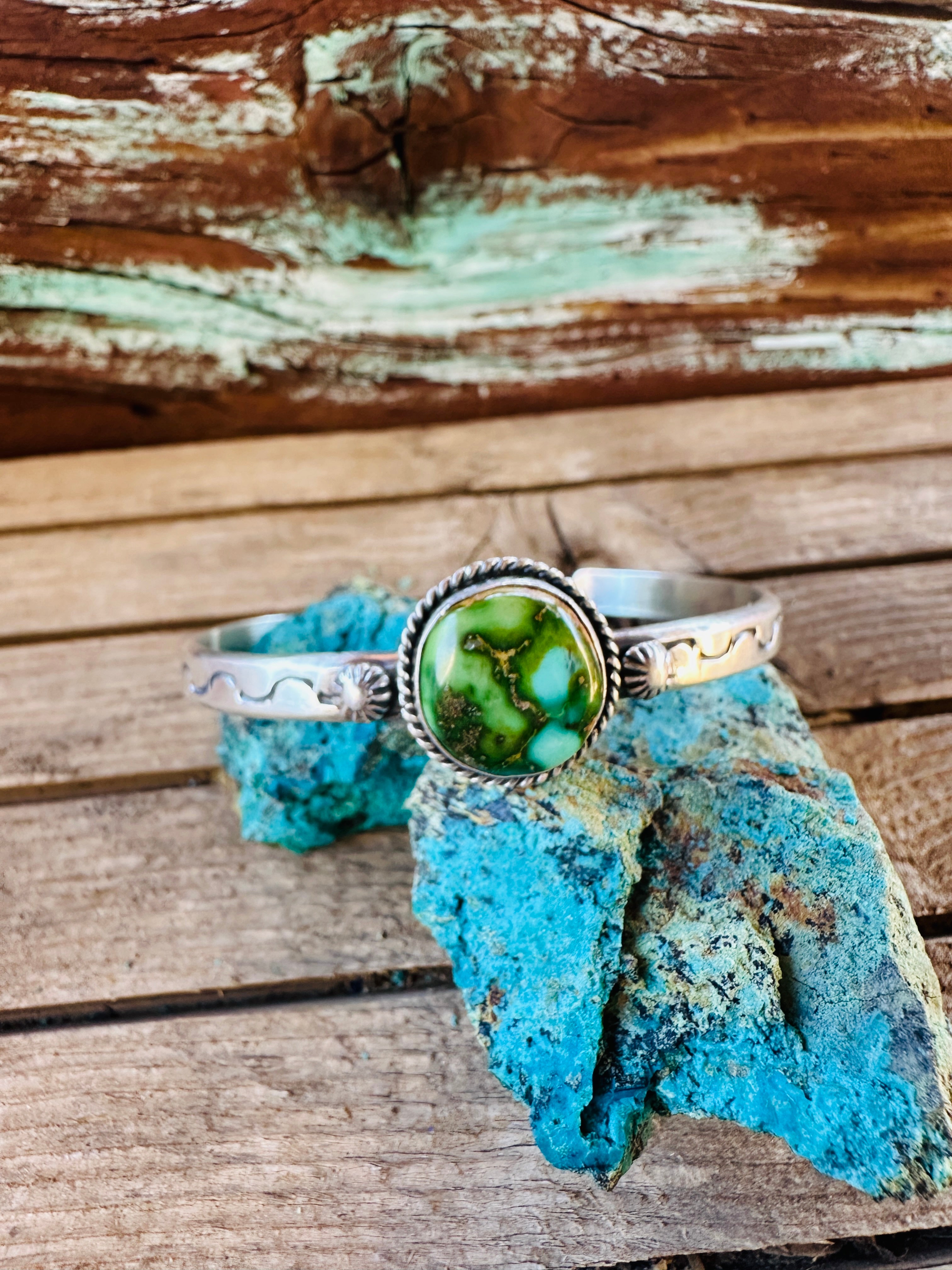 Handcrafted Sonoran Mountain Turquoise & Sterling Silver Cuff Bracelet