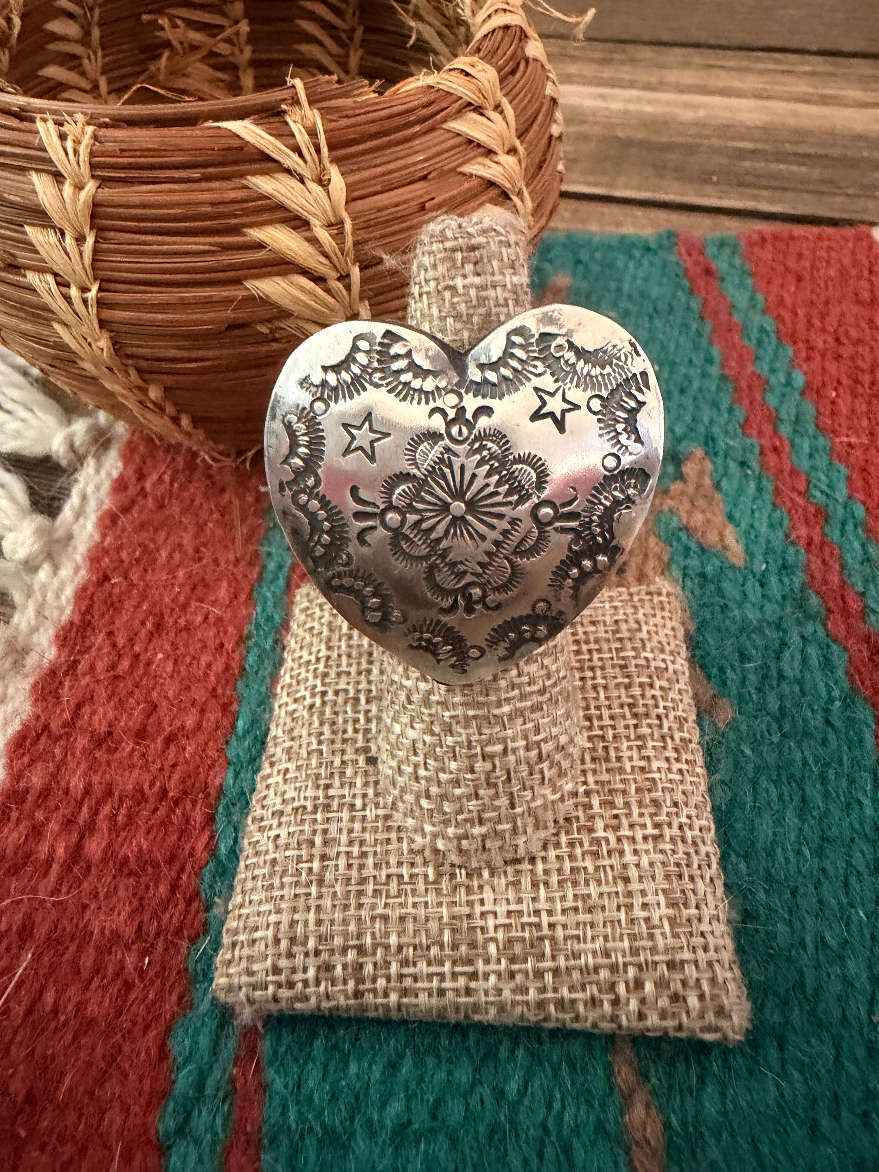 Handcrafted Sterling Silver Adjustable Heart Concho Ring by Vincent Platero