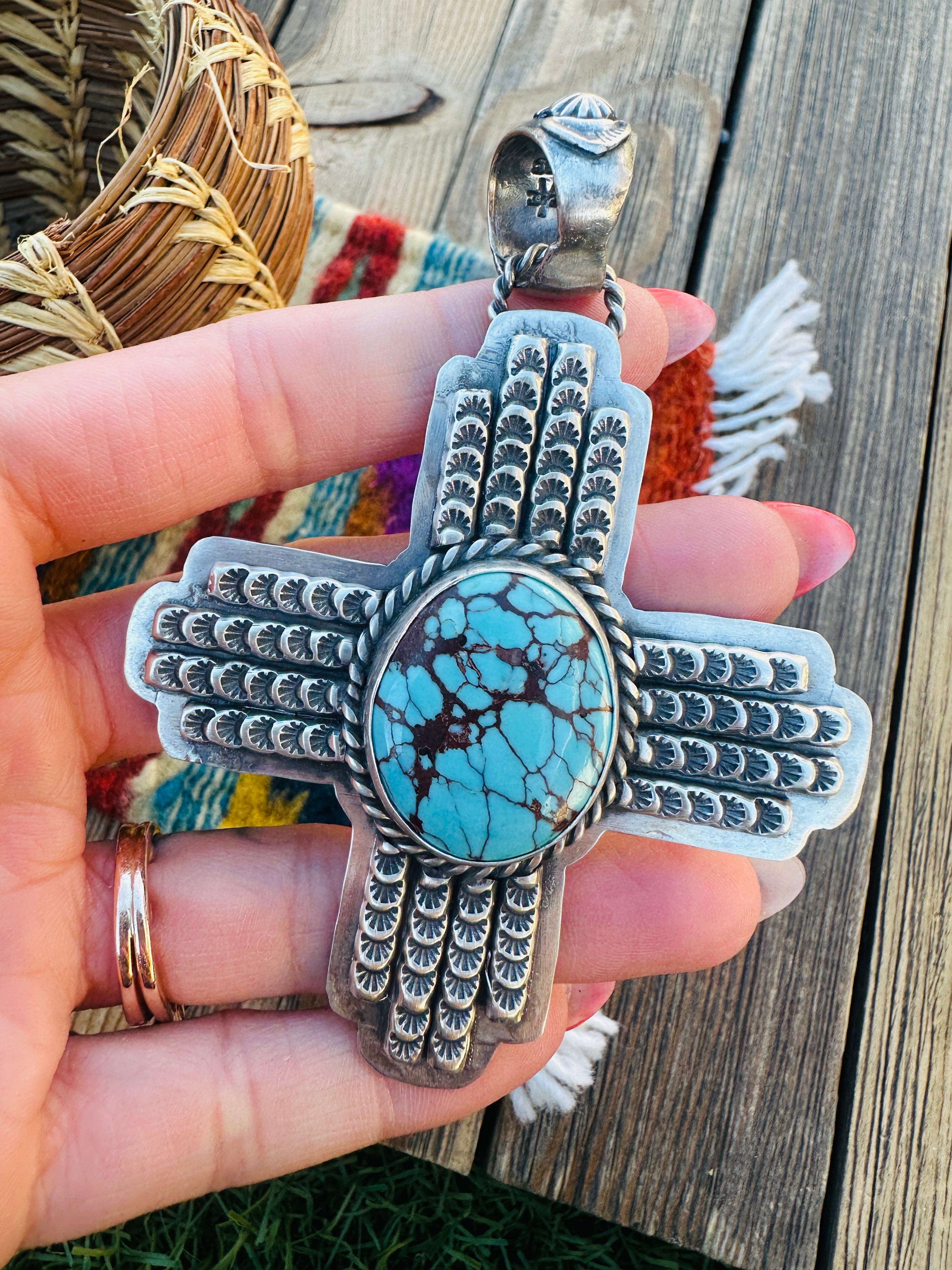 Handcrafted Sterling Silver & Turquoise Zia Cross Pendant