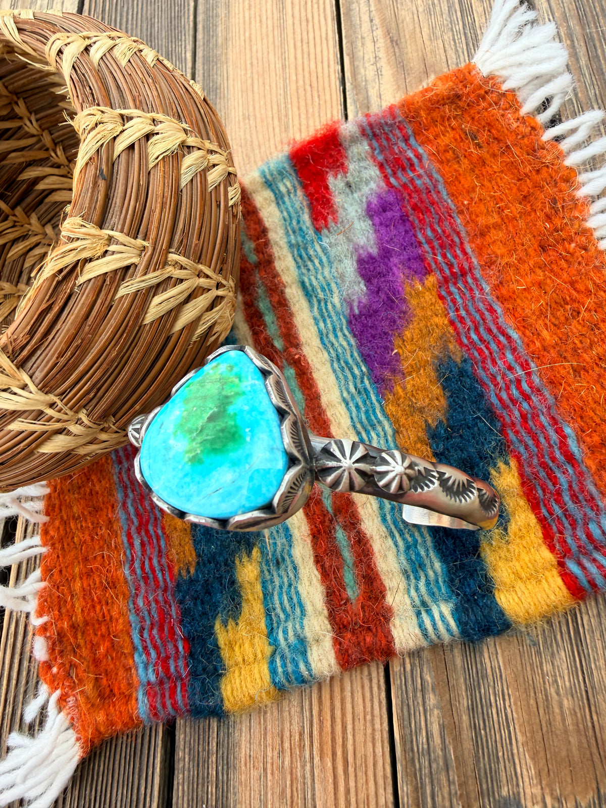 Handcrafted Sonoran Mountain Turquoise & Sterling Silver Cuff Bracelet by Charles Johnson