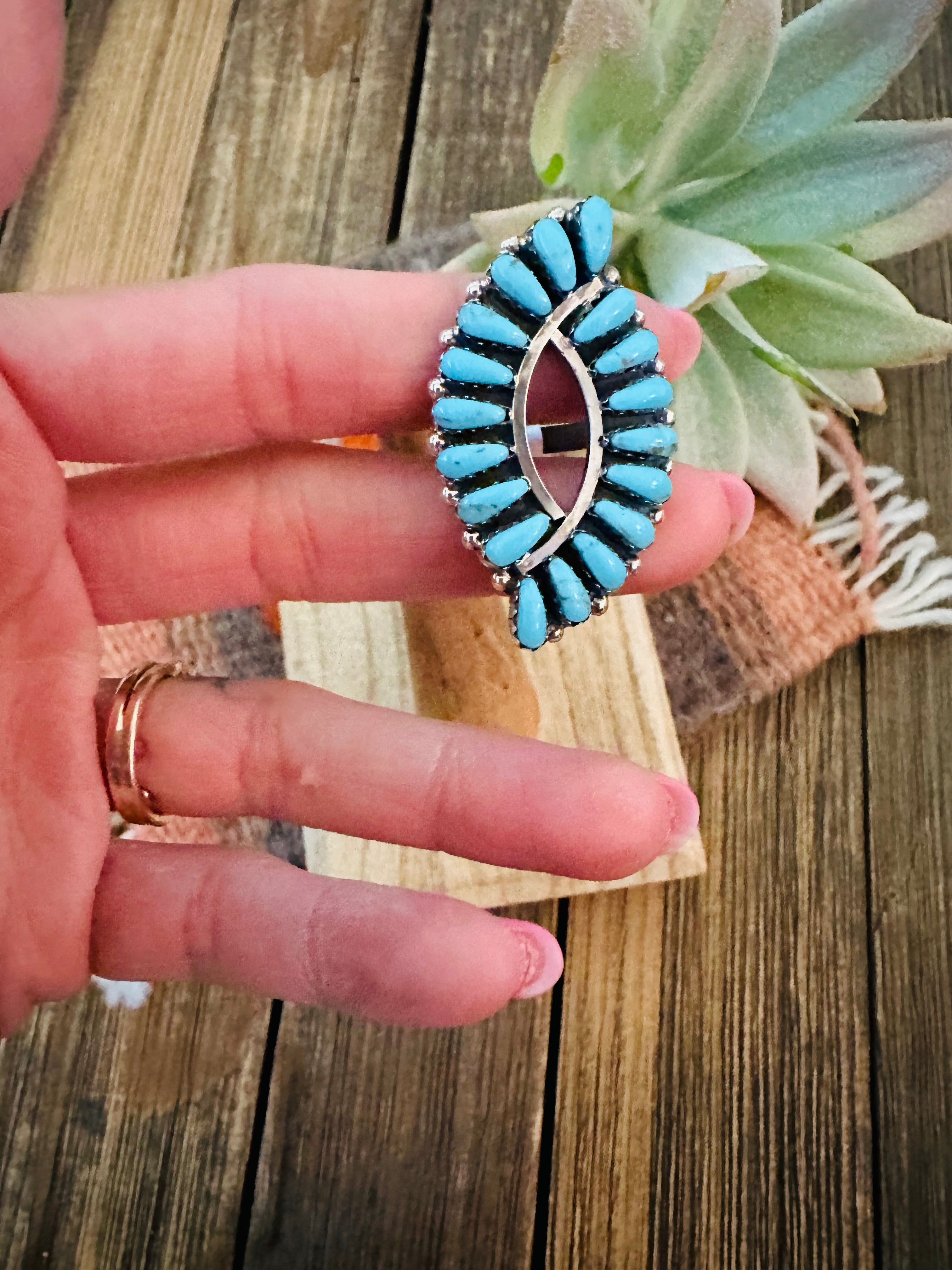 Navajo Sterling Silver And Turquoise Cluster Ring