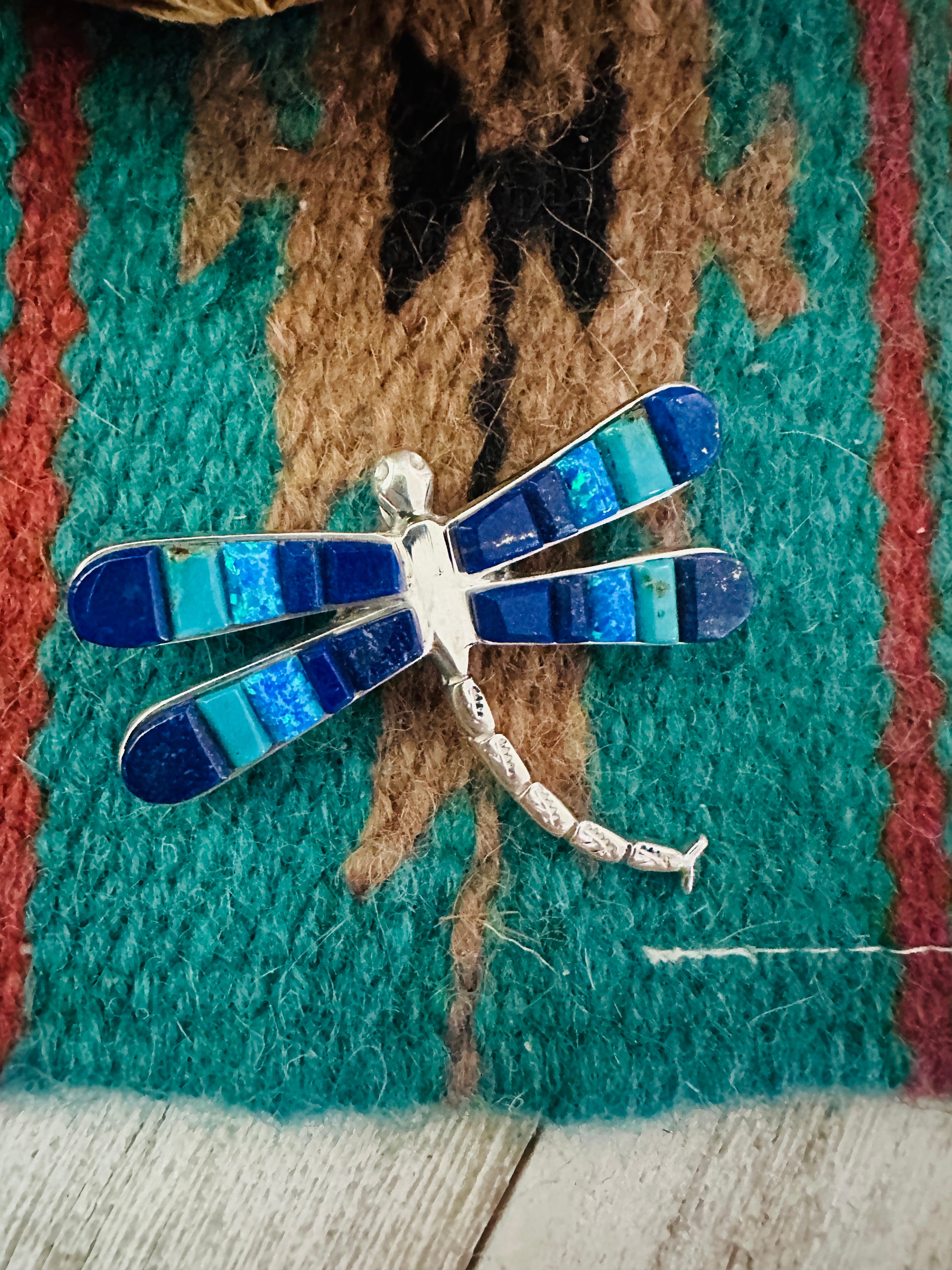 Navajo Sterling Silver and Multi Stone Inlay Dragonfly Brooch