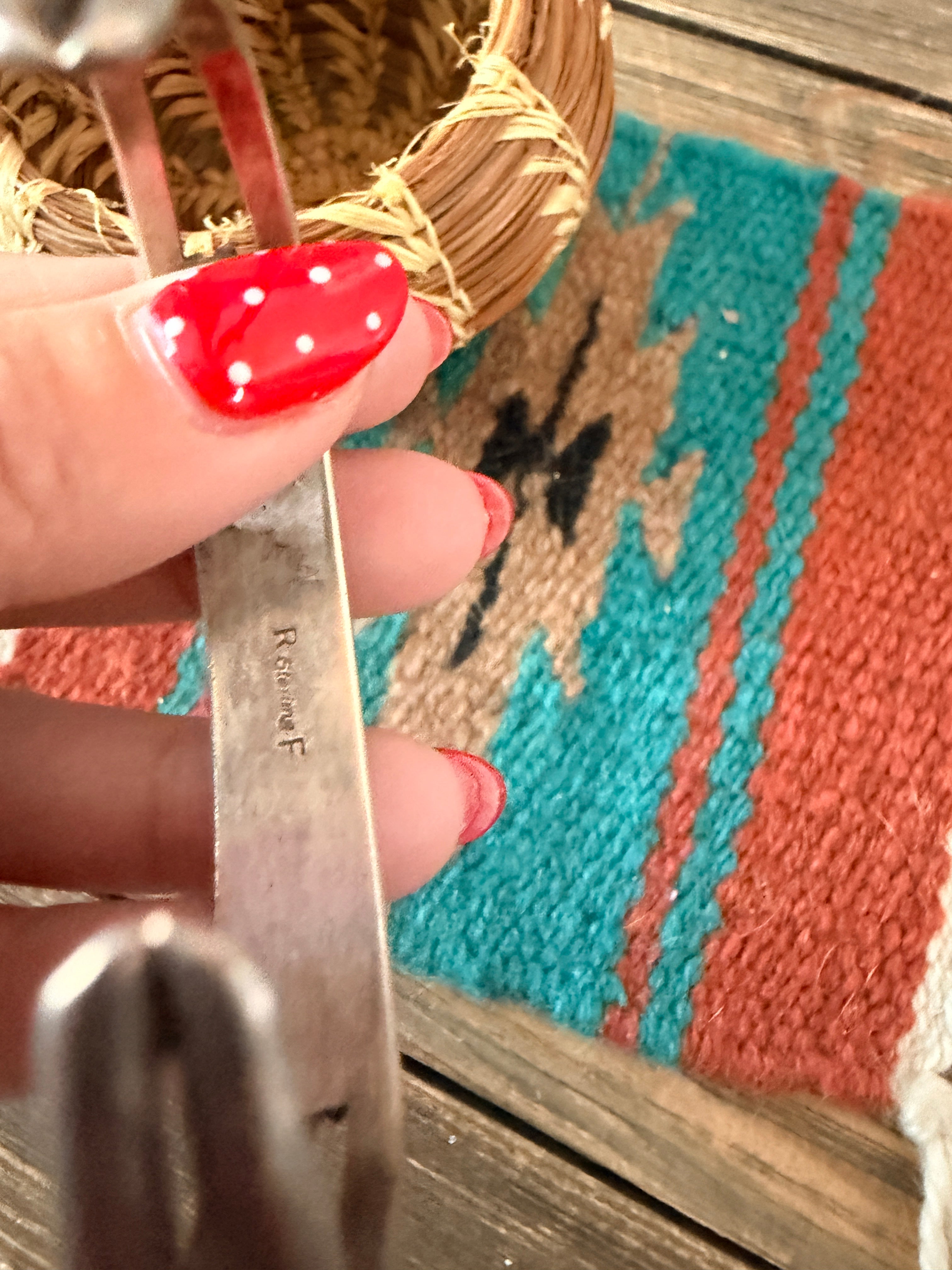 Handcrafted Old Pawn Sterling Silver & Coral Needlepoint Cuff Bracelet