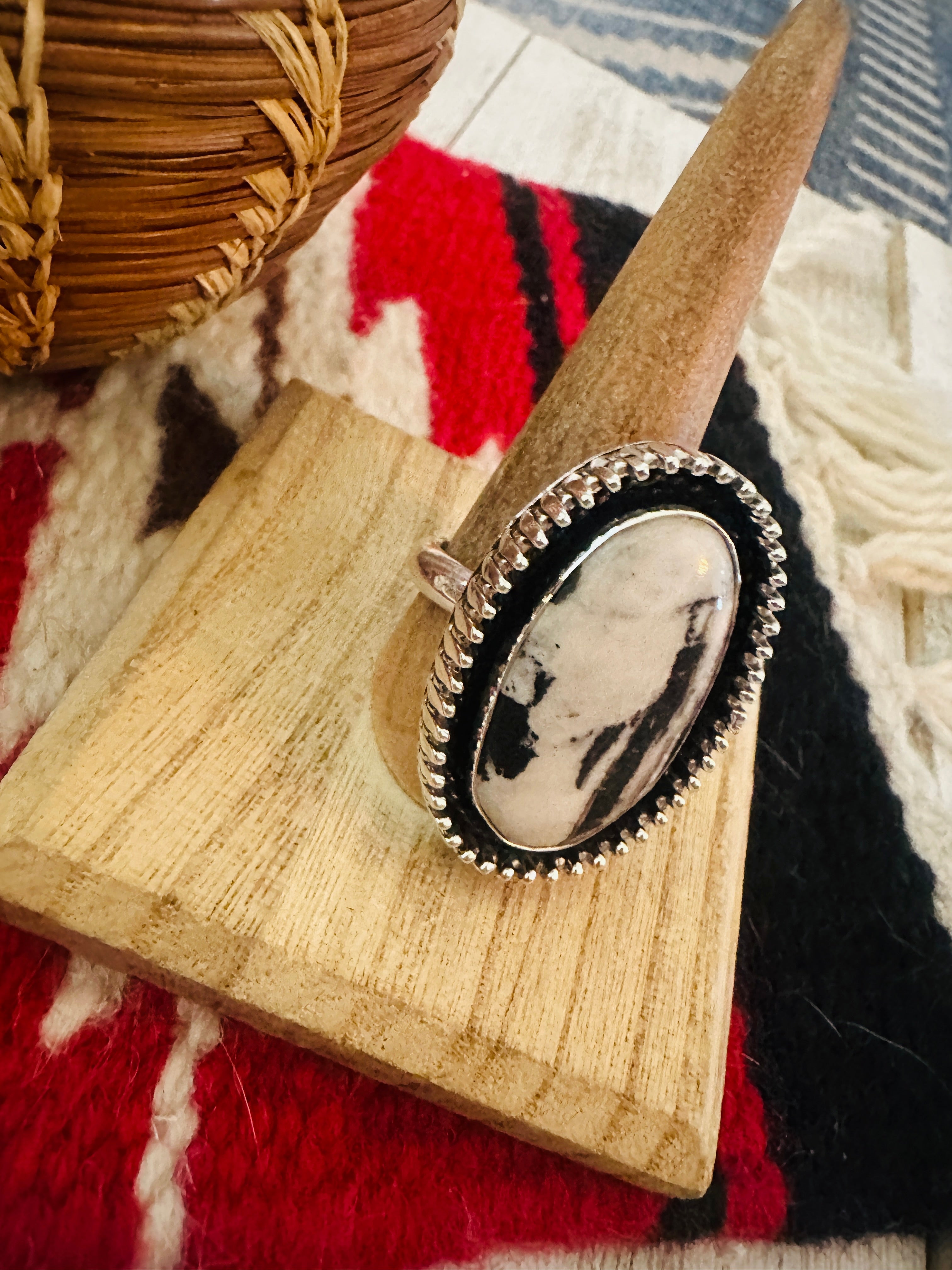 Navajo Sterling Silver And White Buffalo Adjustable Ring