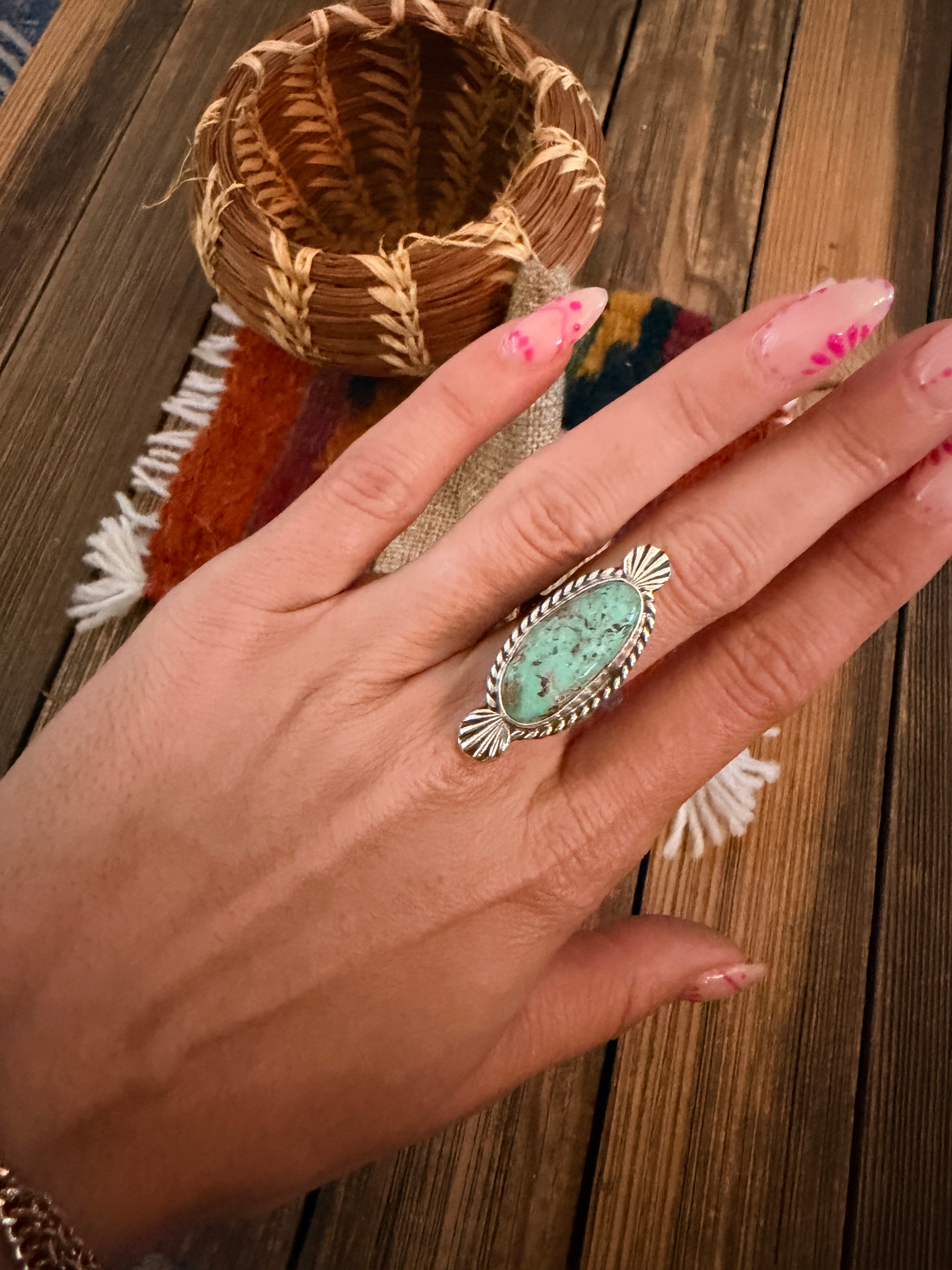 Handmade Sterling Silver and Turquoise Adjustable Ring