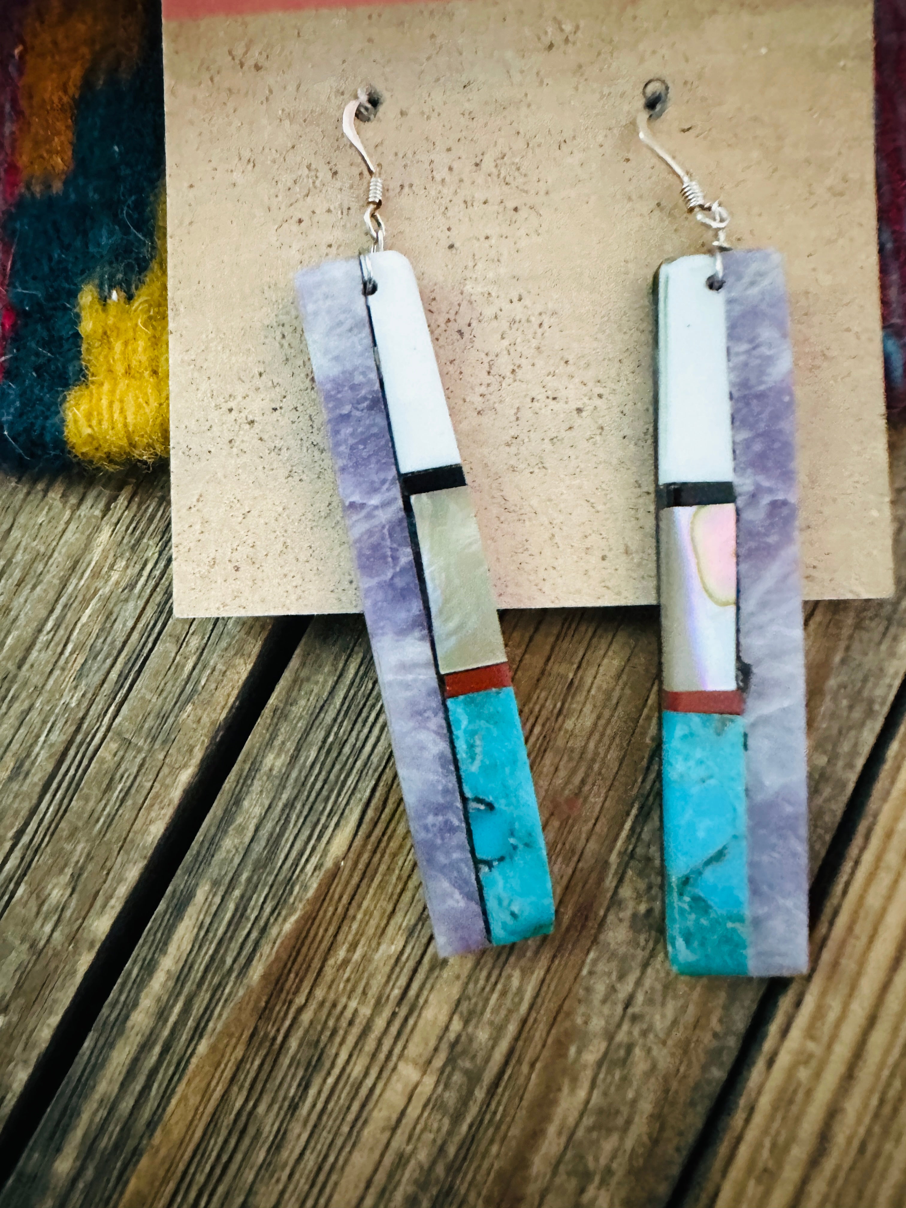 Handcrafted Multi Stone Inlay Slab Dangle Earrings