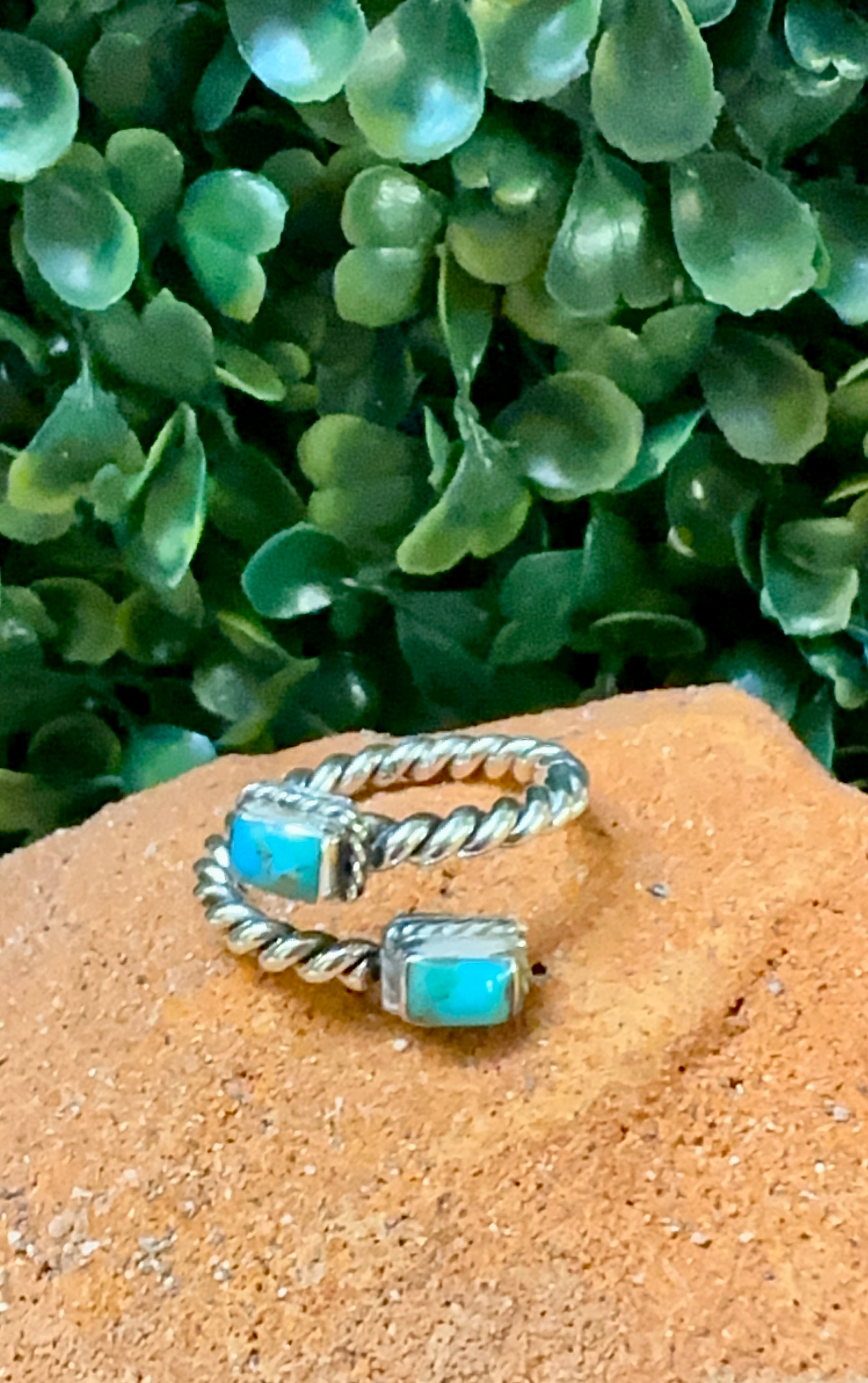 Turquoise 2 Stone Sterling Silver Adjustable Ring