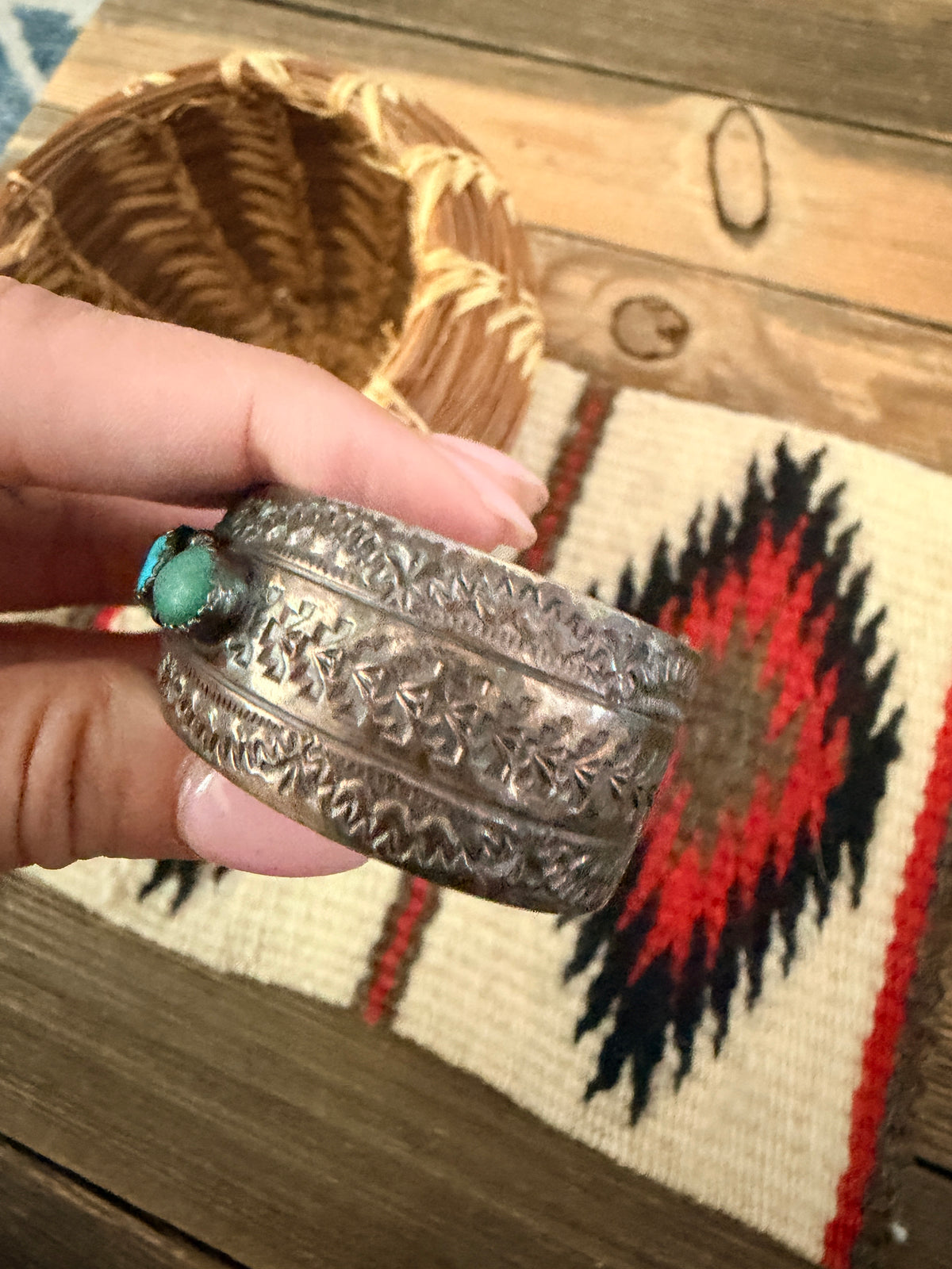 Handcrafted Old Pawn Sterling Silver & Multi Stone Cuff Bracelet by Wilbert Begay