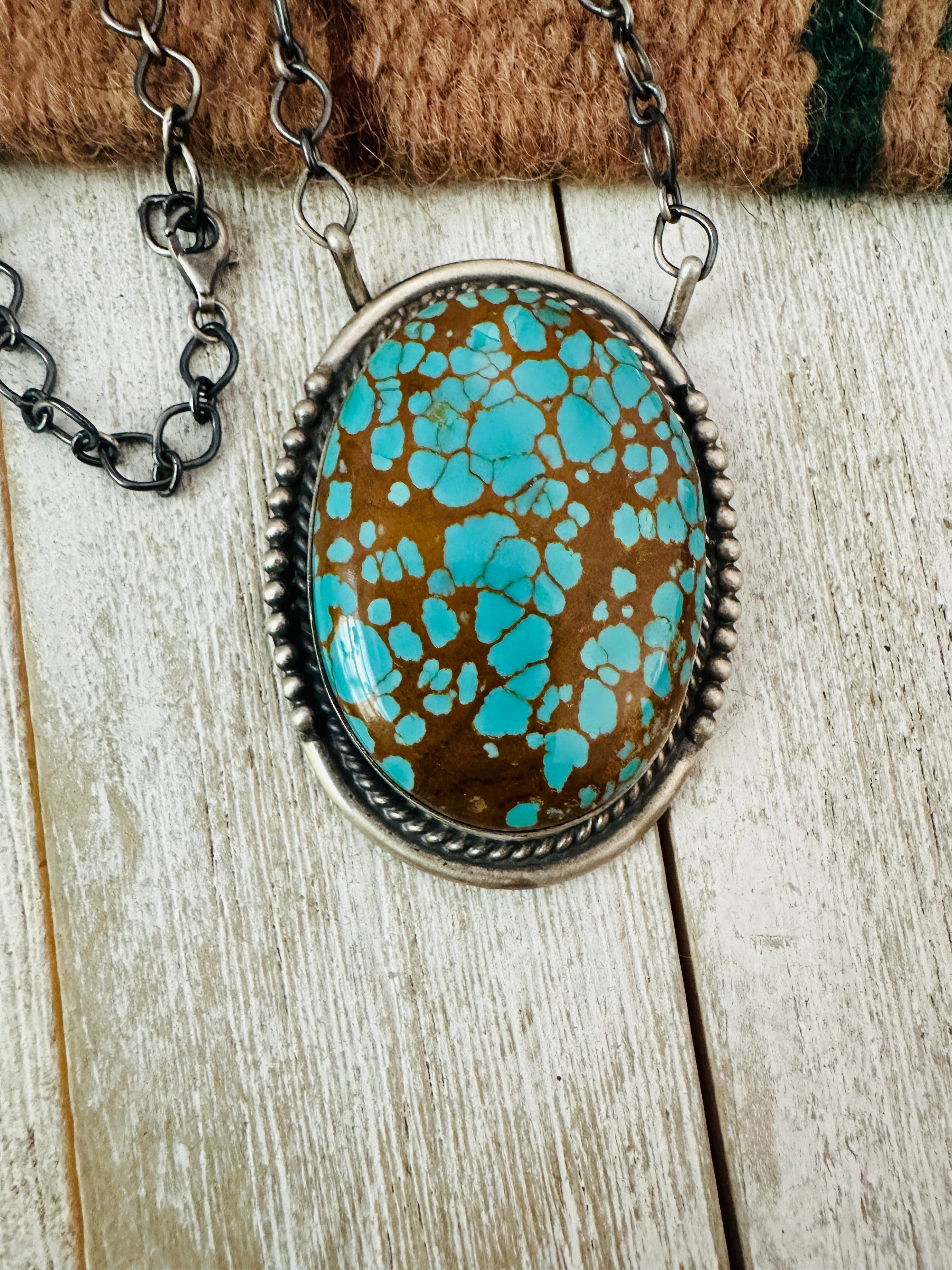 Navajo Sterling Silver & Kingman Web Turquoise Necklace