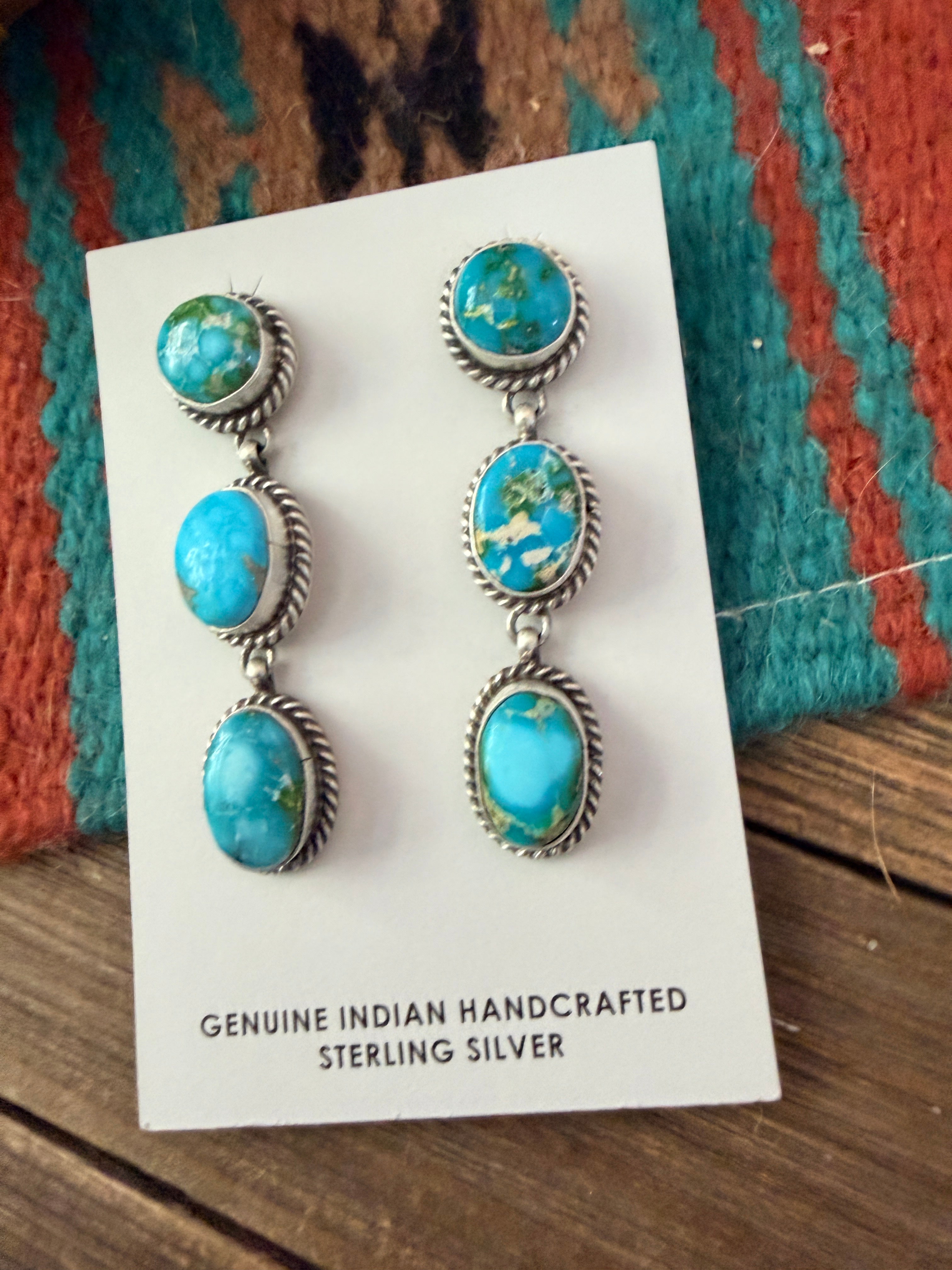 Handcrafted Sonoran Mountain Turquoise & Sterling Silver Dangle Earrings