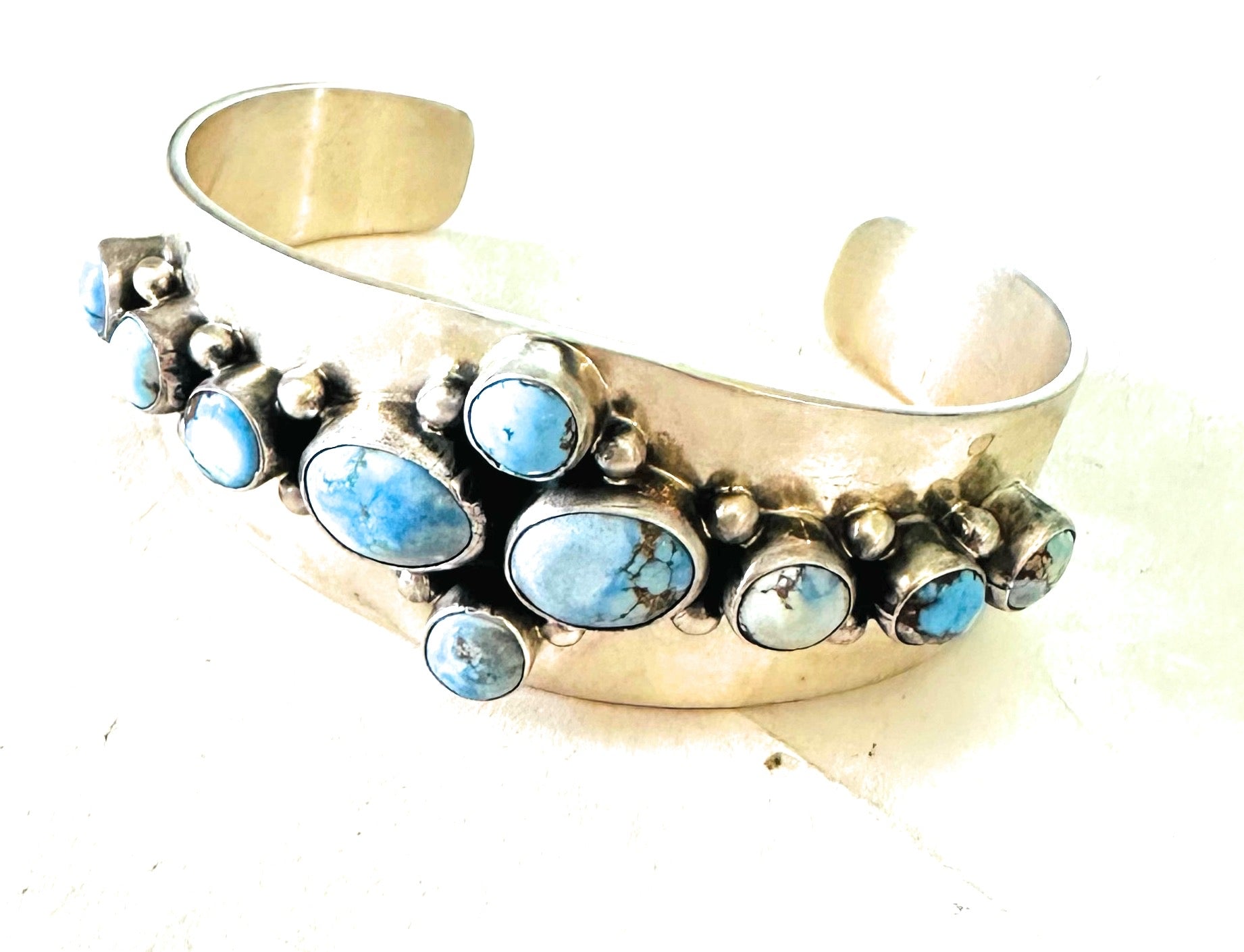 Navajo Golden Hills Turquoise & Sterling Silver Cuff Bracelet