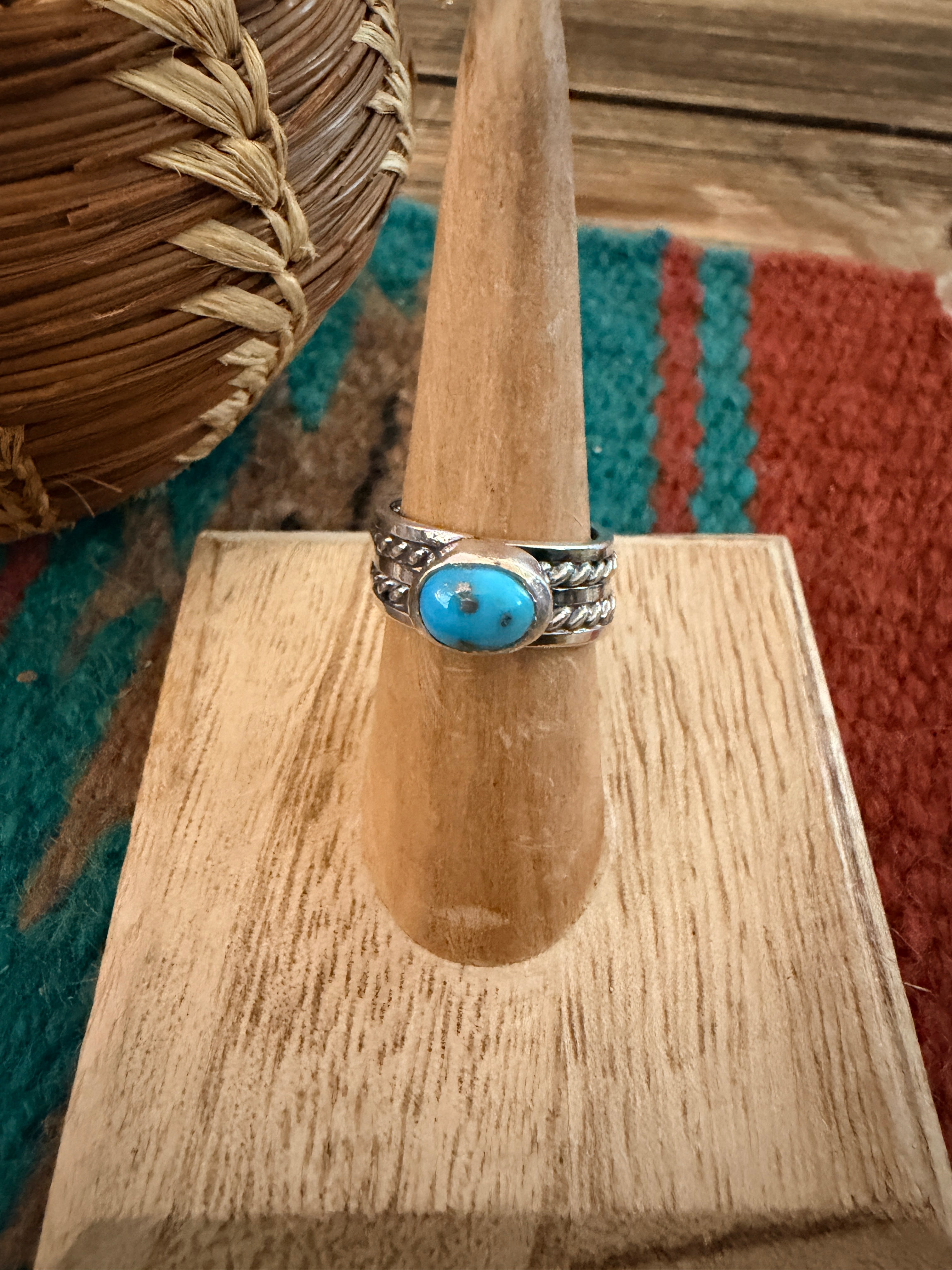 Handcrafted Turquoise & Sterling Silver Band Ring Size 6