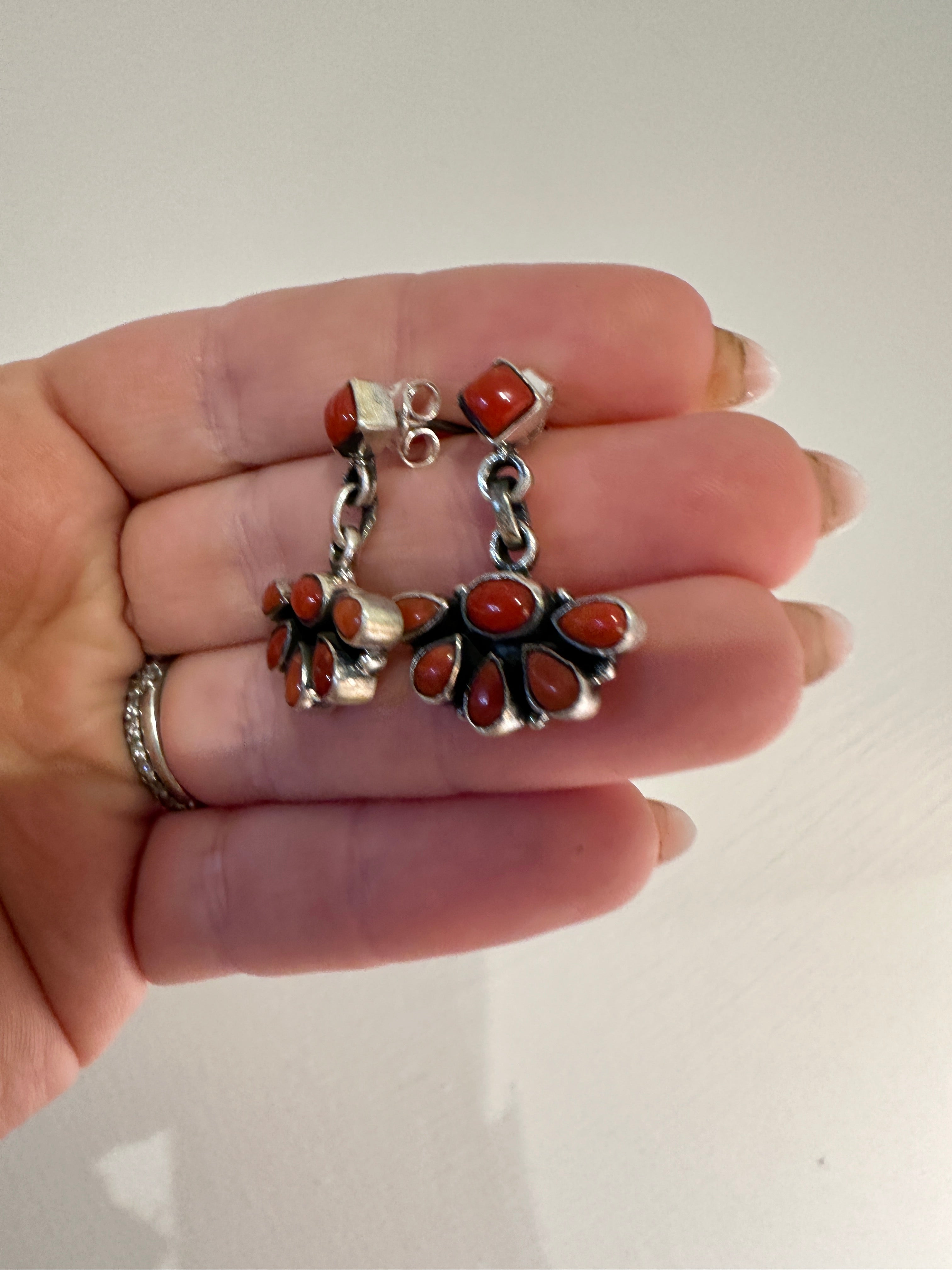 Handmade Sterling Silver Coral Post Dangle Earrings