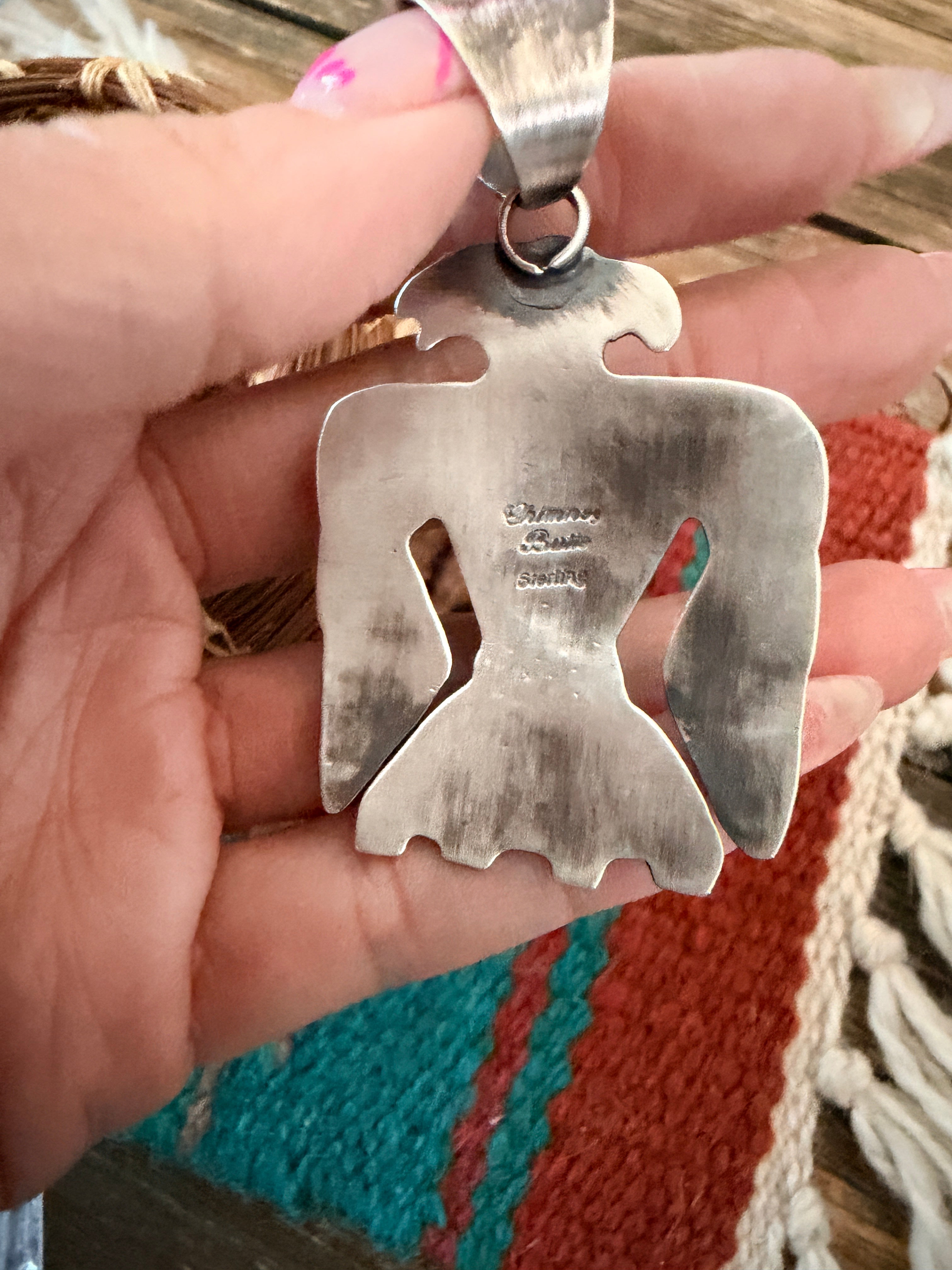Handcrafted Sterling Silver & Palomino Turquoise Thunderbird Pendant by Chimney Butte