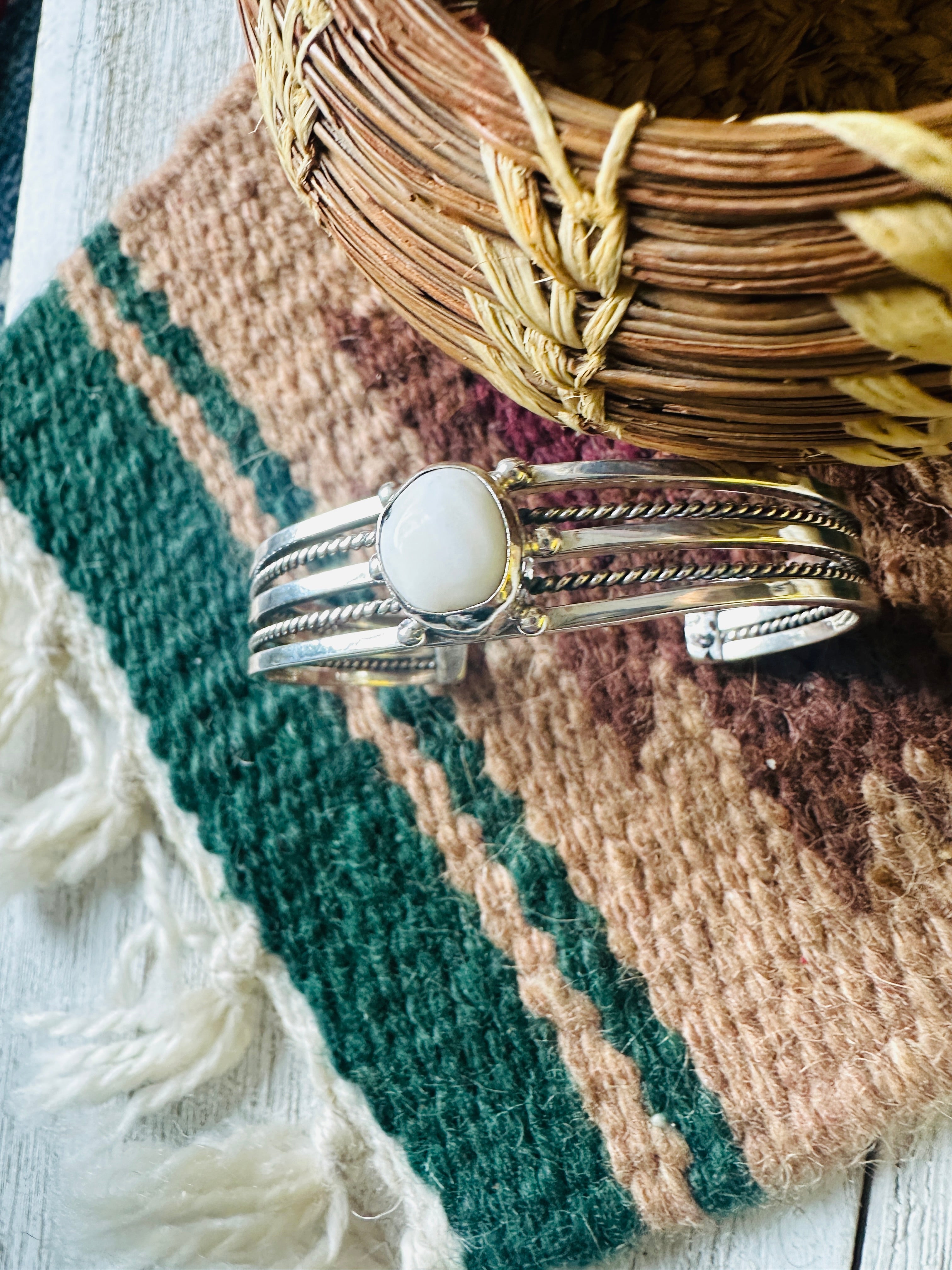 Navajo Sterling Silver & White Buffalo Cuff Bracelet