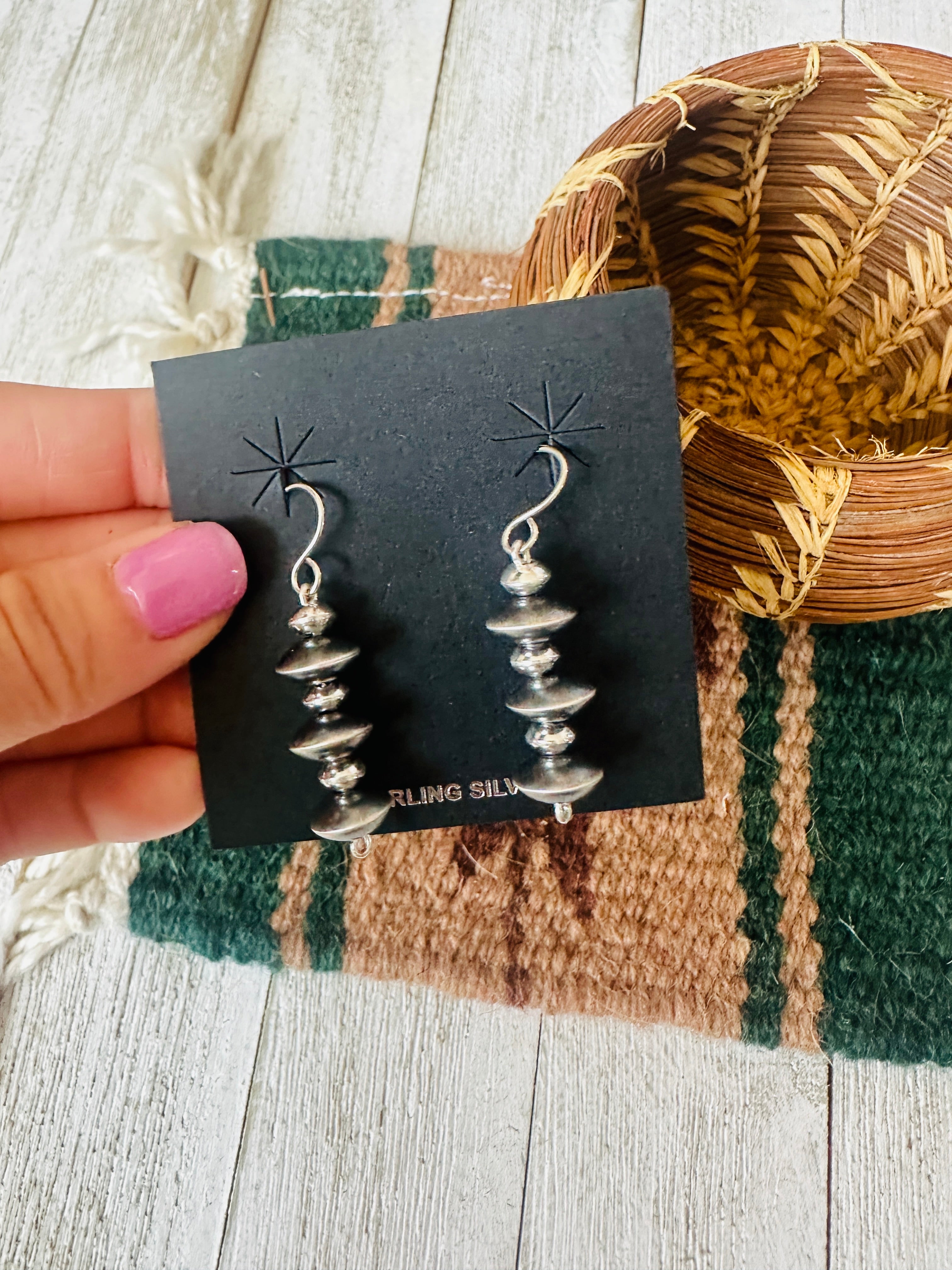 Navajo Sterling Silver Beaded Dangle Earrings