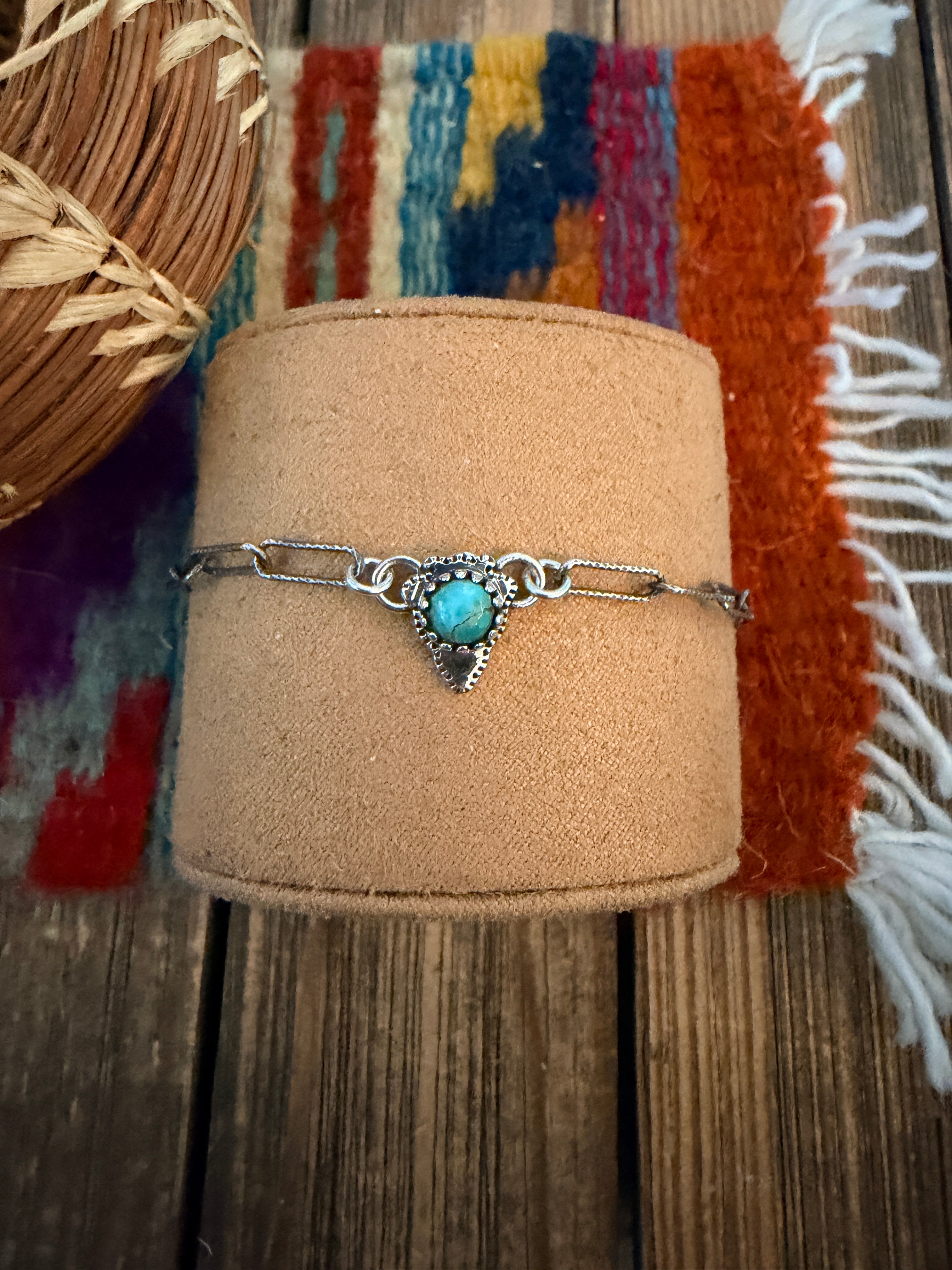 Handmade Kingman Turquoise & Sterling Silver Arrowhead Anklet