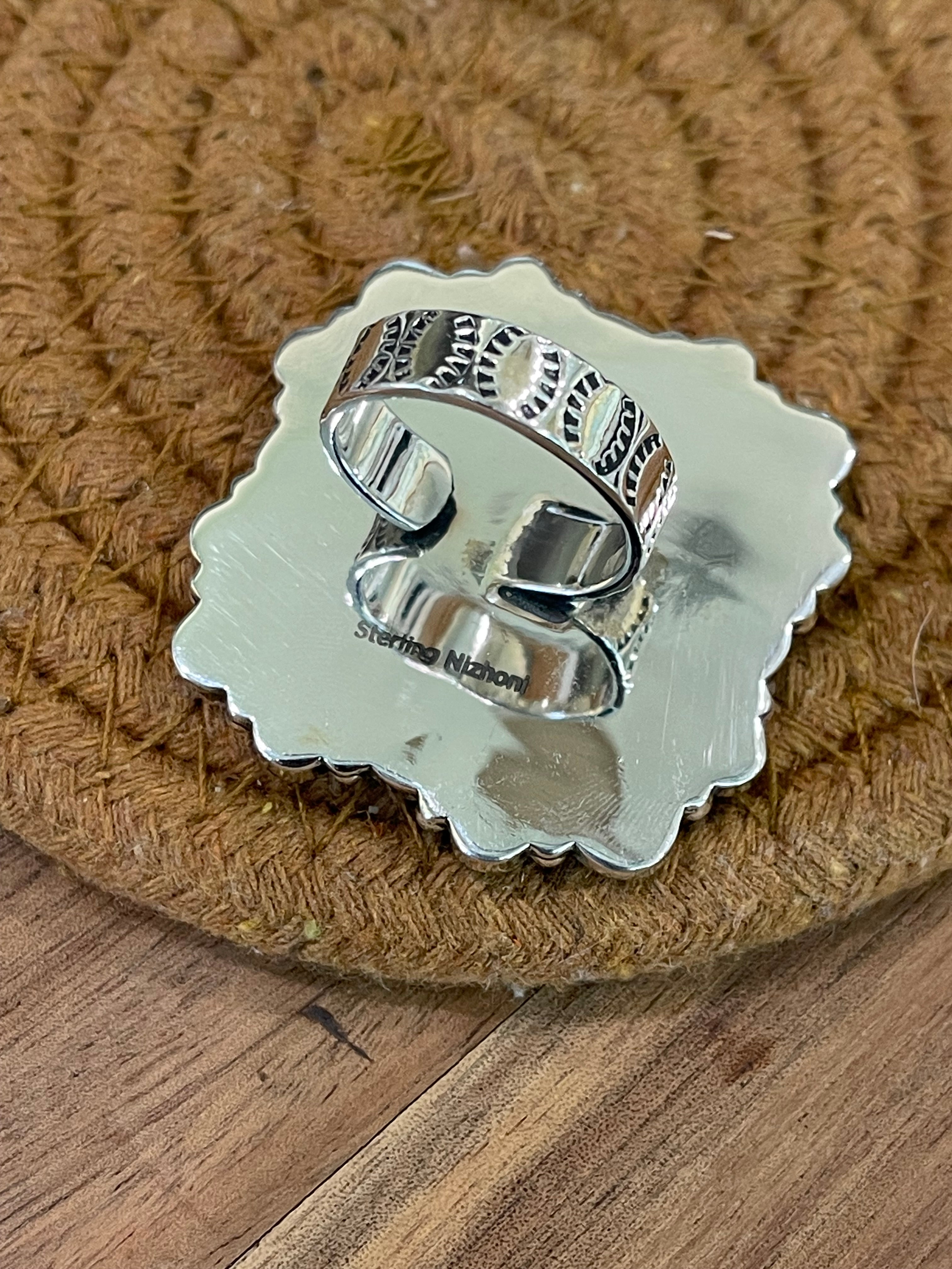 Handcrafted Sterling Silver, Kingman Turquoise & Druzy Adjustable Cluster Ring