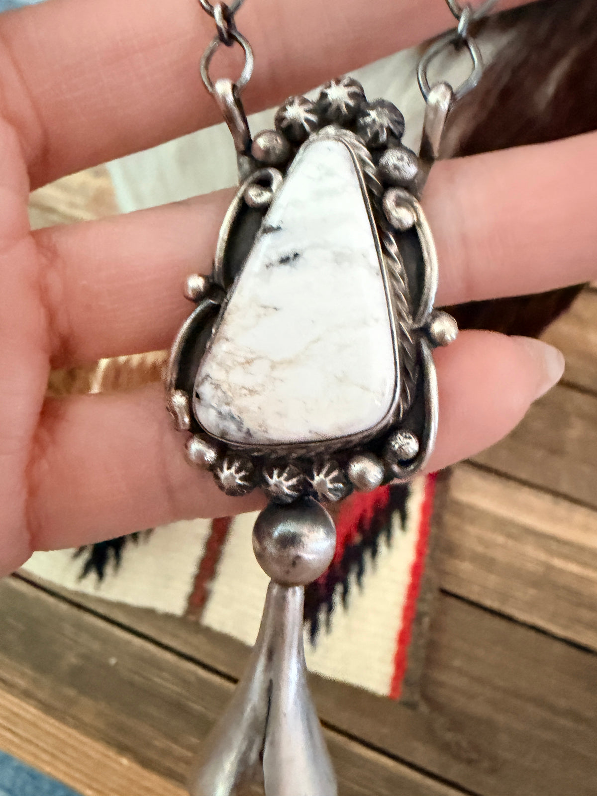 Handcrafted White Buffalo & Sterling Silver Blossom Necklace by Sheila Becenti