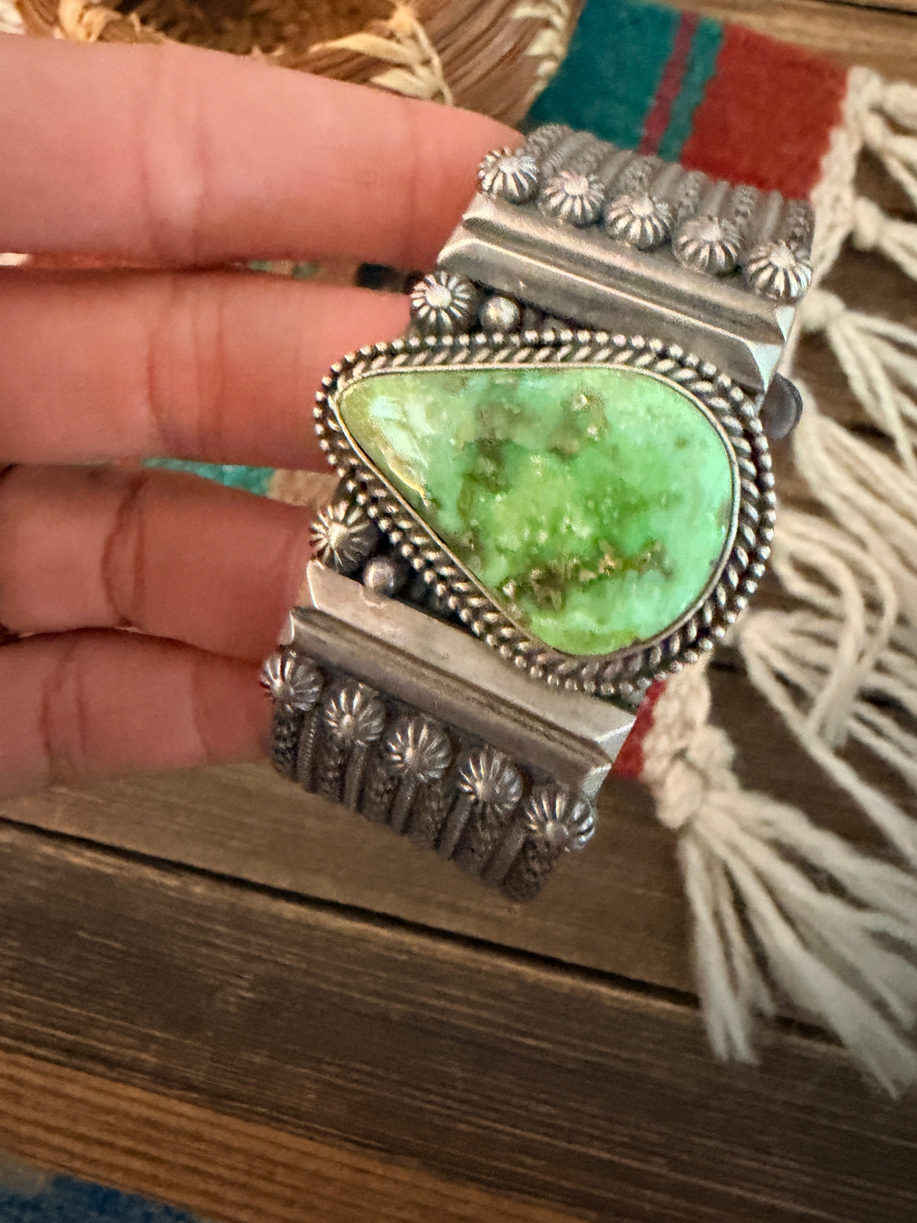 Handcrafted Carico Lake Turquoise & Sterling Silver Cuff Bracelet By M&R Calladitto