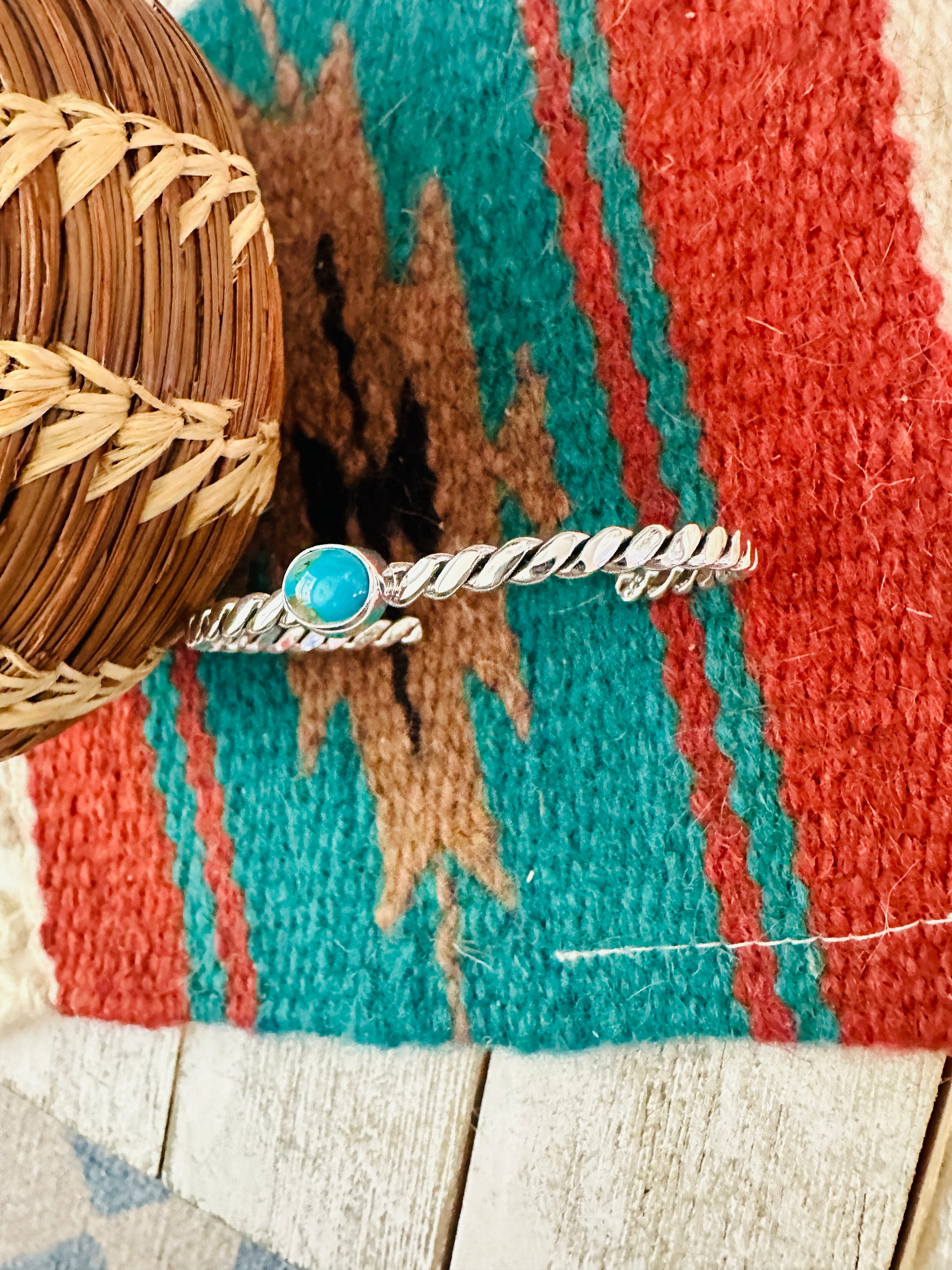 Navajo Twisted Sterling Silver & Turquoise Cuff Bracelet