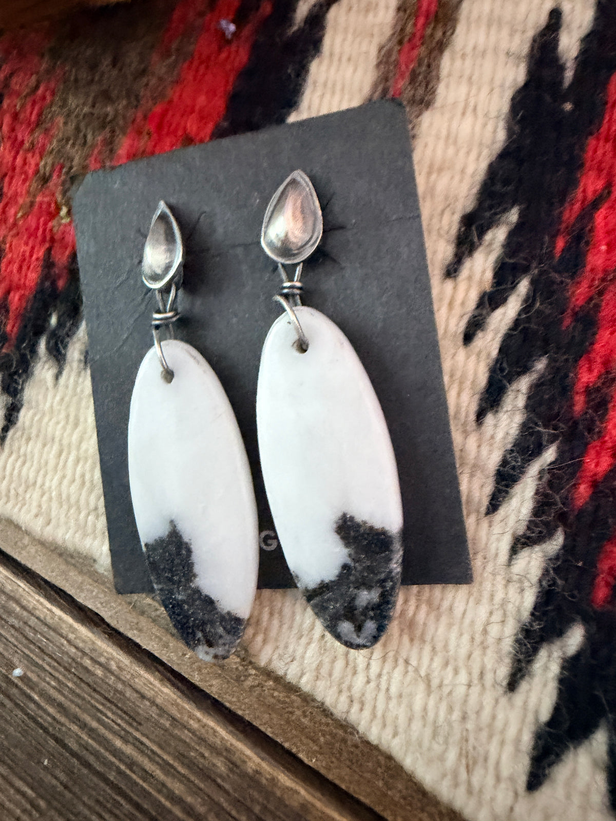 Handcrafted White Buffalo & Sterling Silver Concho Dangle Earrings