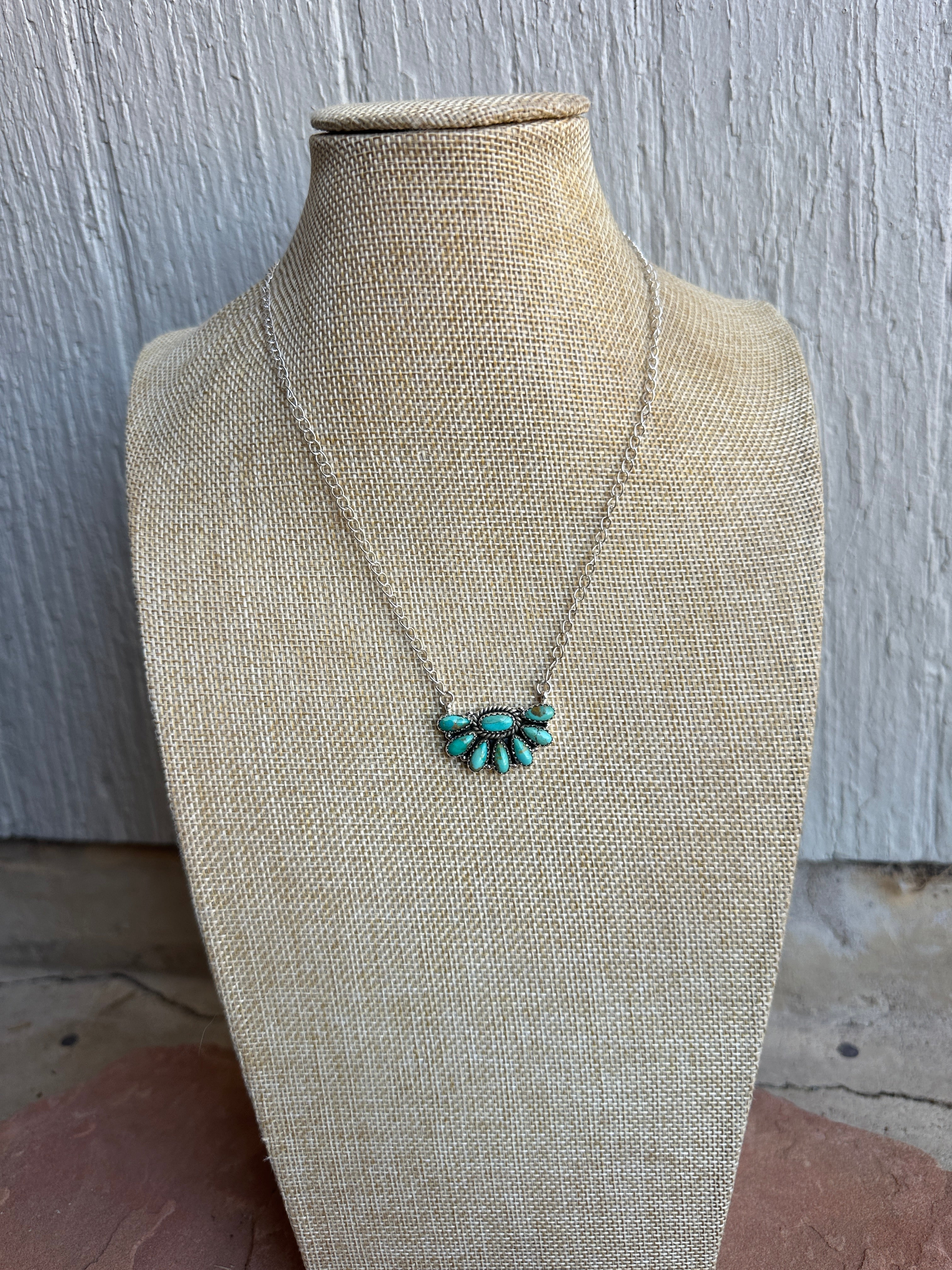 Handmade Sterling Silver Turquoise Crescent Necklace