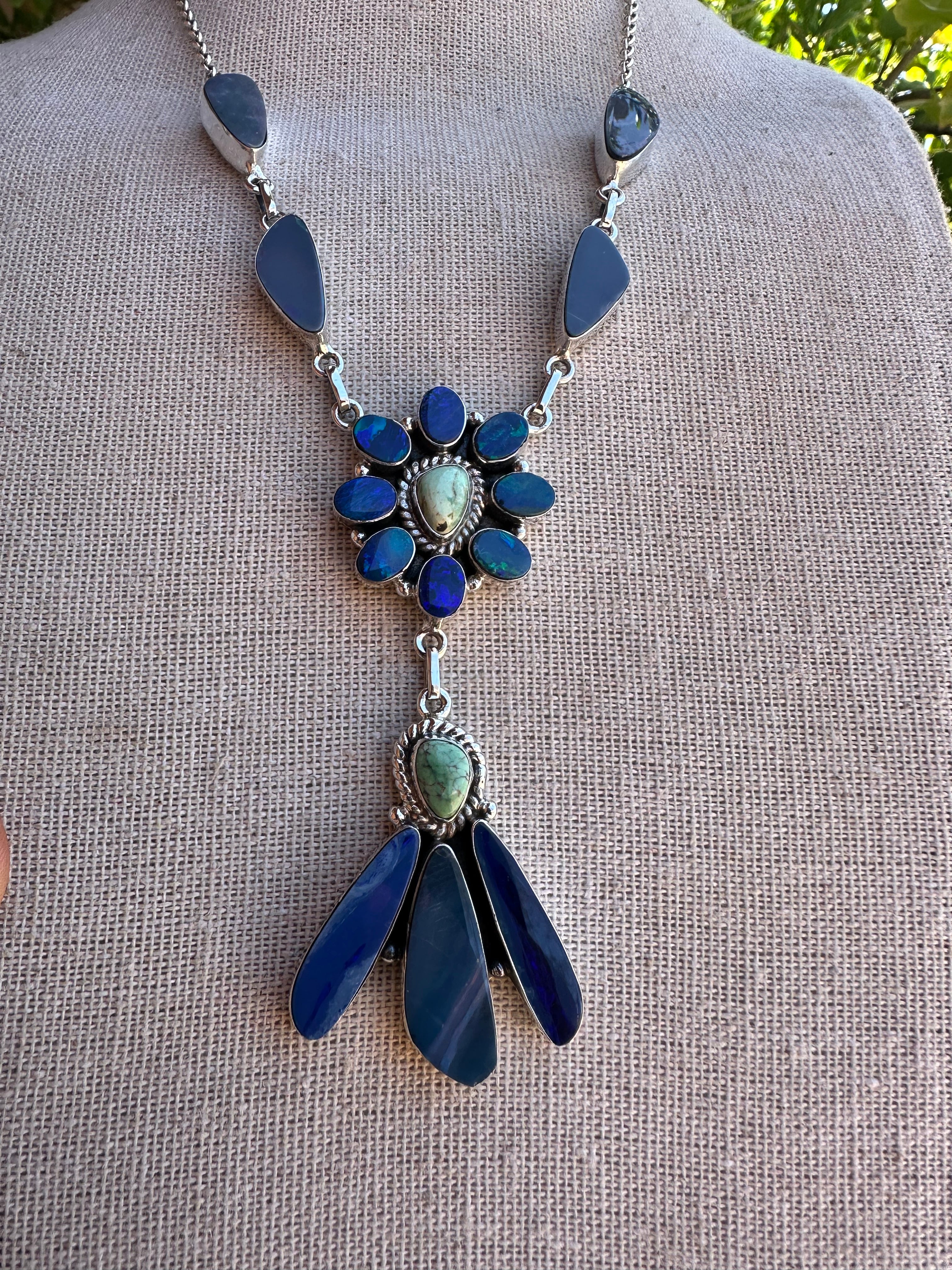 Handmade Denim Lapis, Turquoise & Sterling Silver Necklace