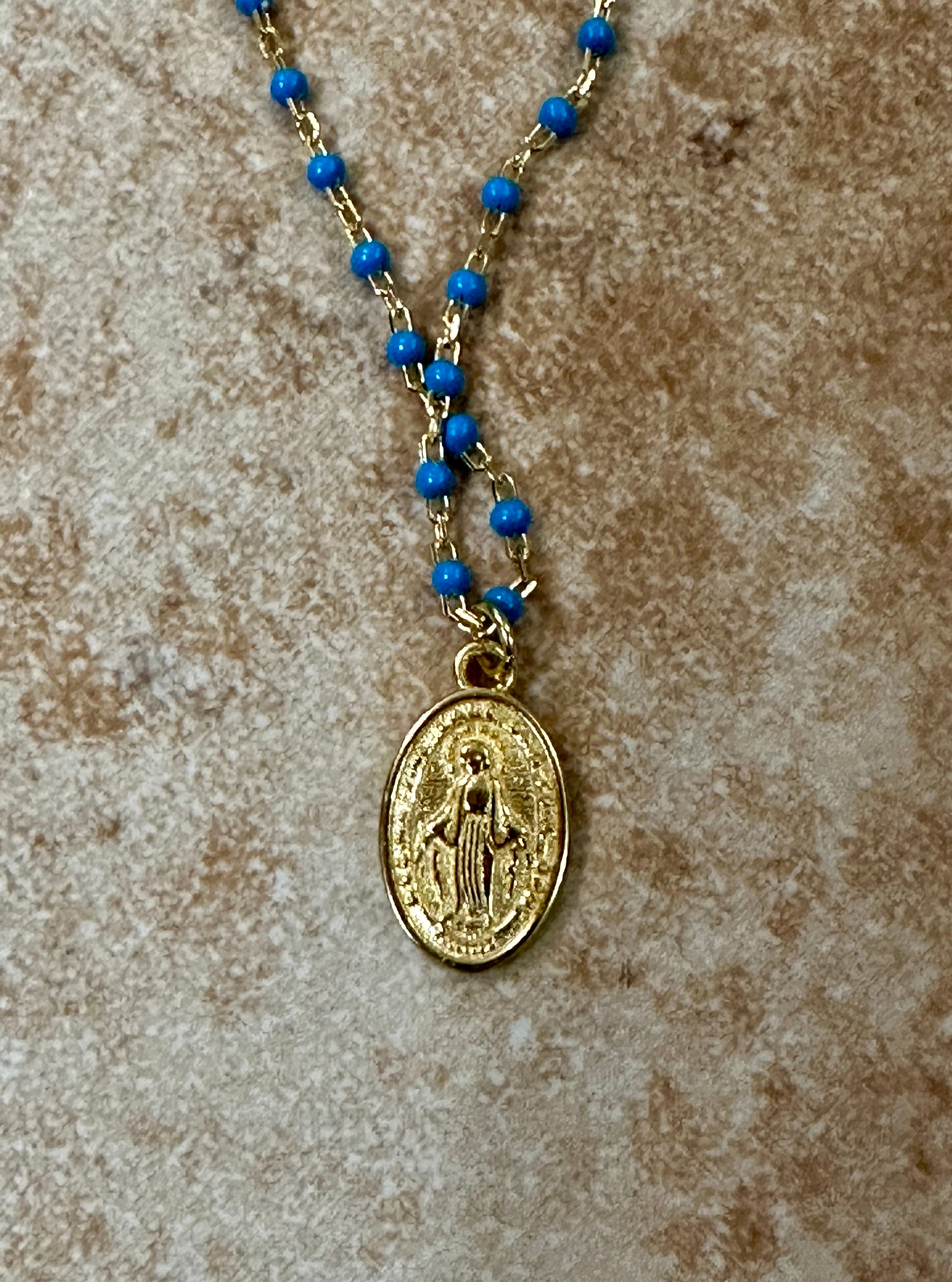 Turquoise Cluster Saint Mary Pendant Gold-Plated Necklace