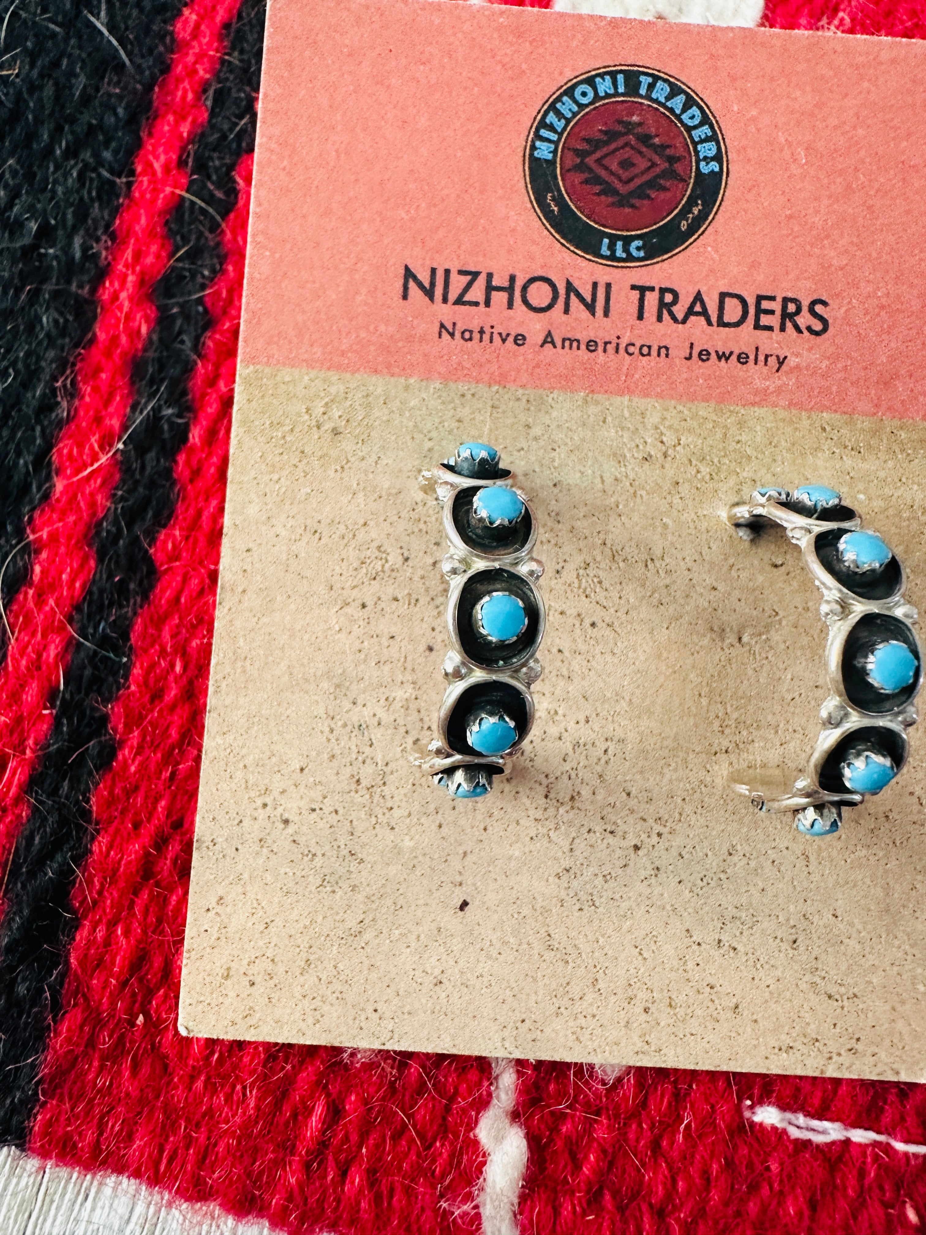 Handcrafted Sterling Silver & Turquoise Snake Eye Hoop Earrings