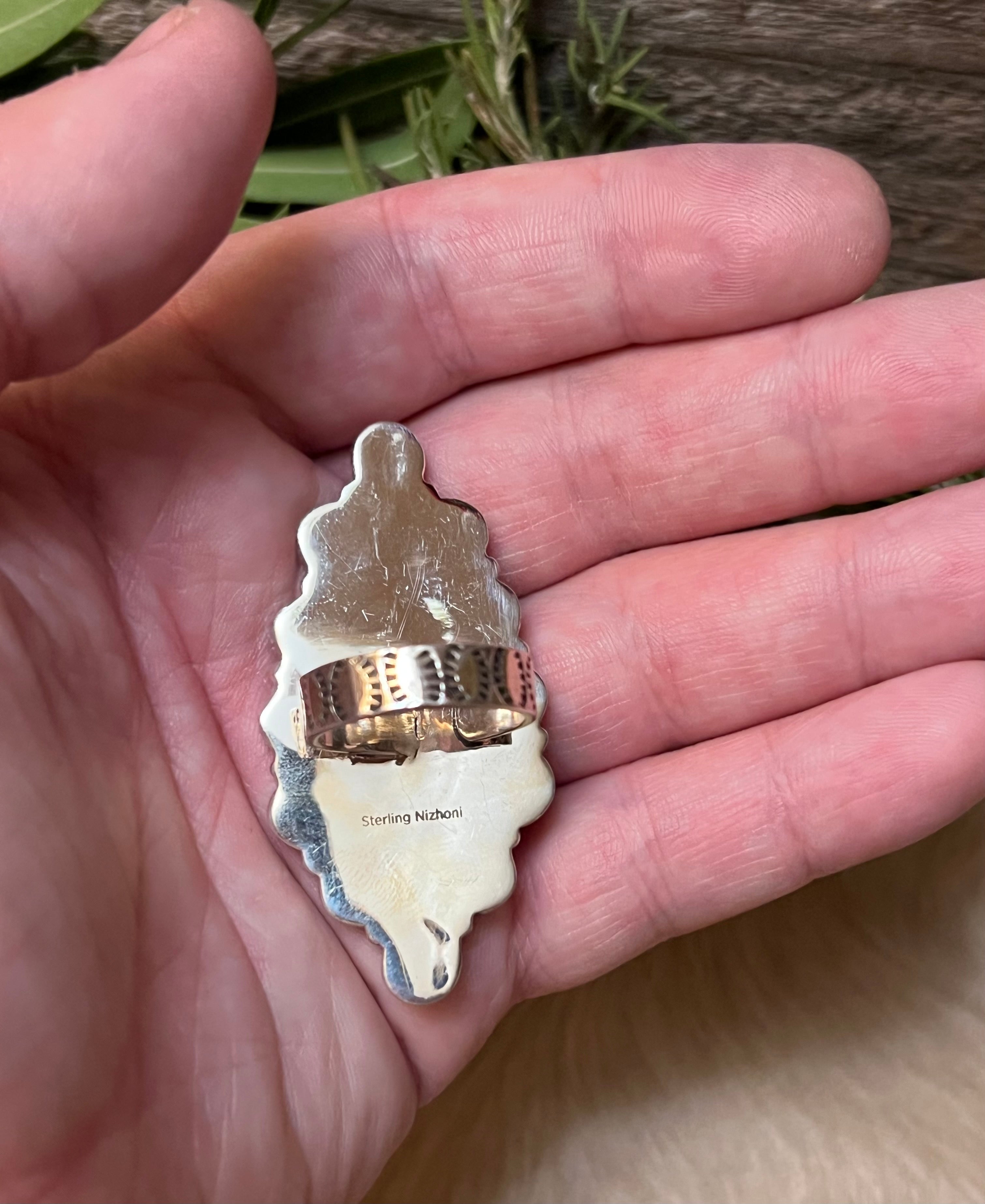 Handmade Sterling Silver Turquoise  with Purple & Black Druzy Adjustable Statement Ring