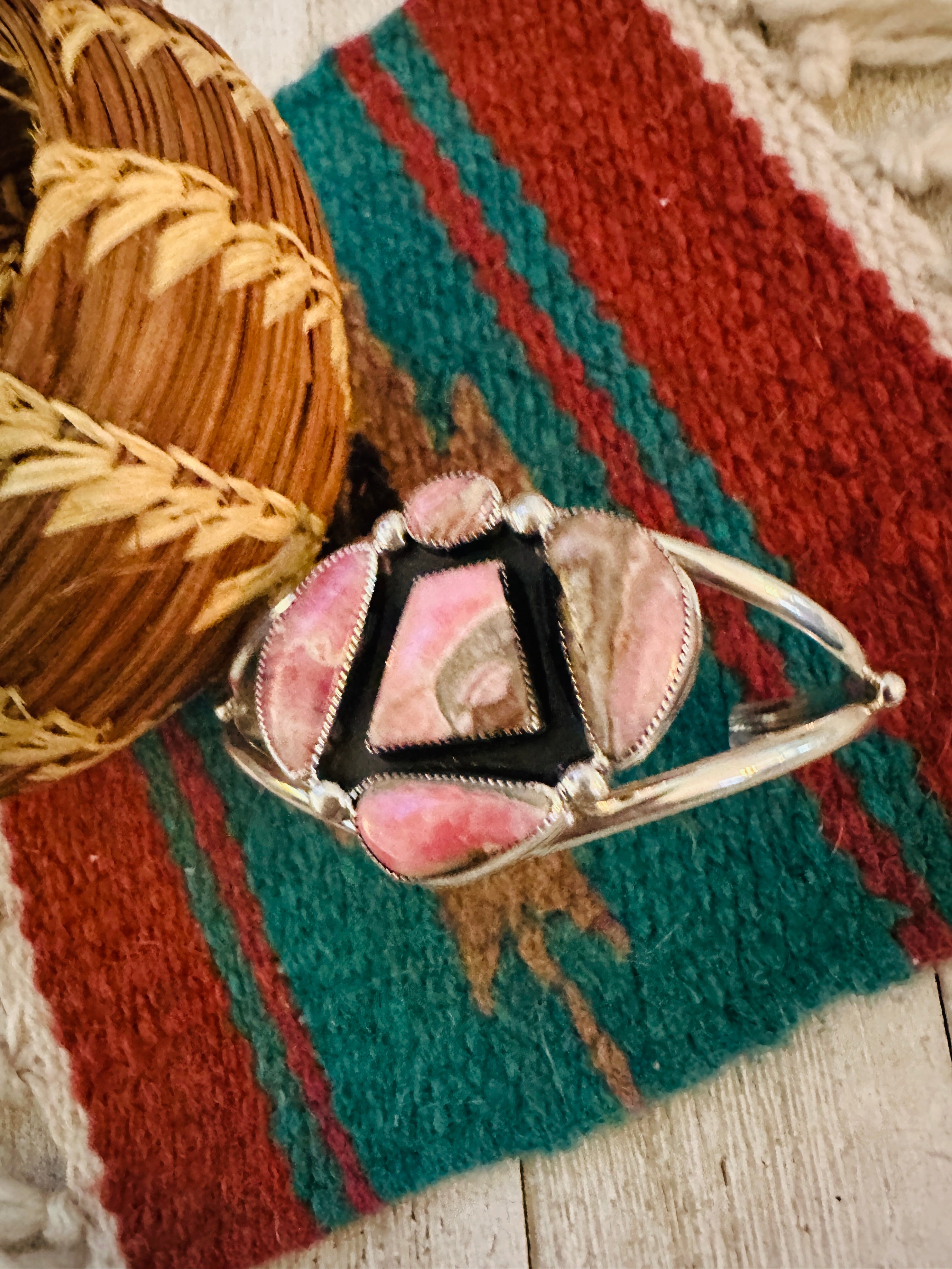 Handcrafted Sterling Silver & Rhodochrosite Cuff Bracelet