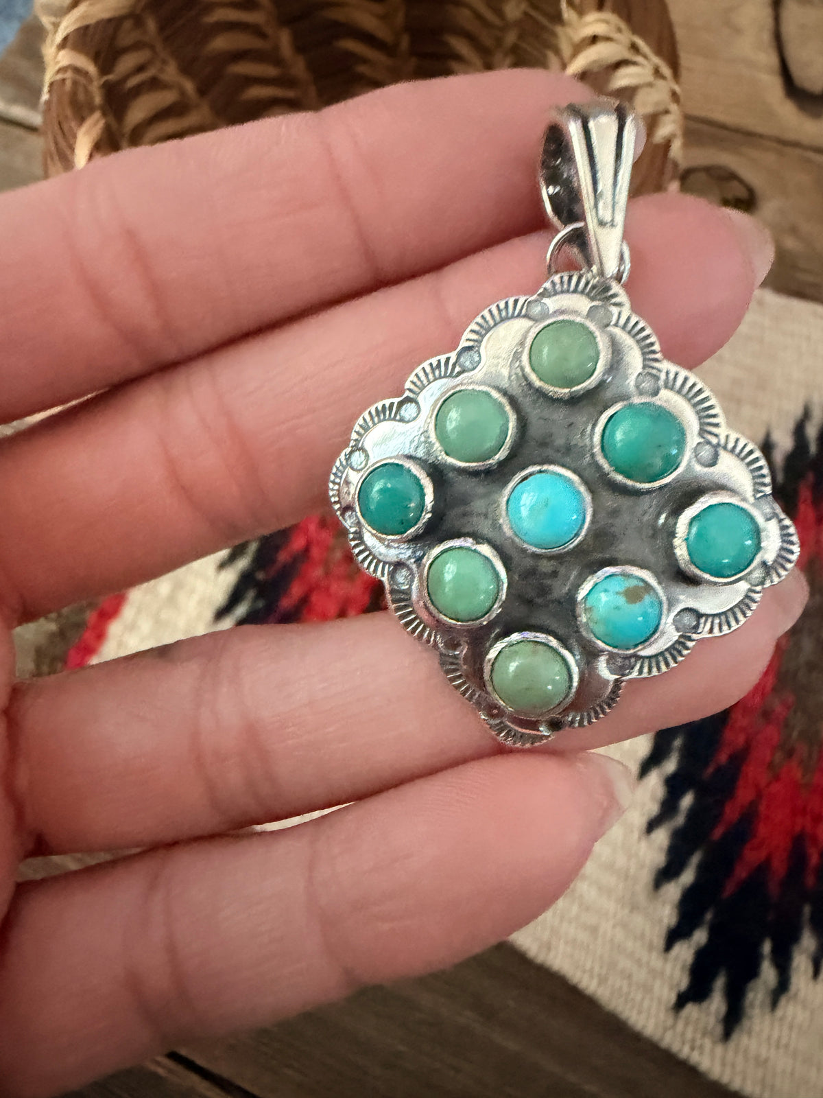 Handcrafted Turquoise and Sterling Silver Cluster Pendant by Tina Benally